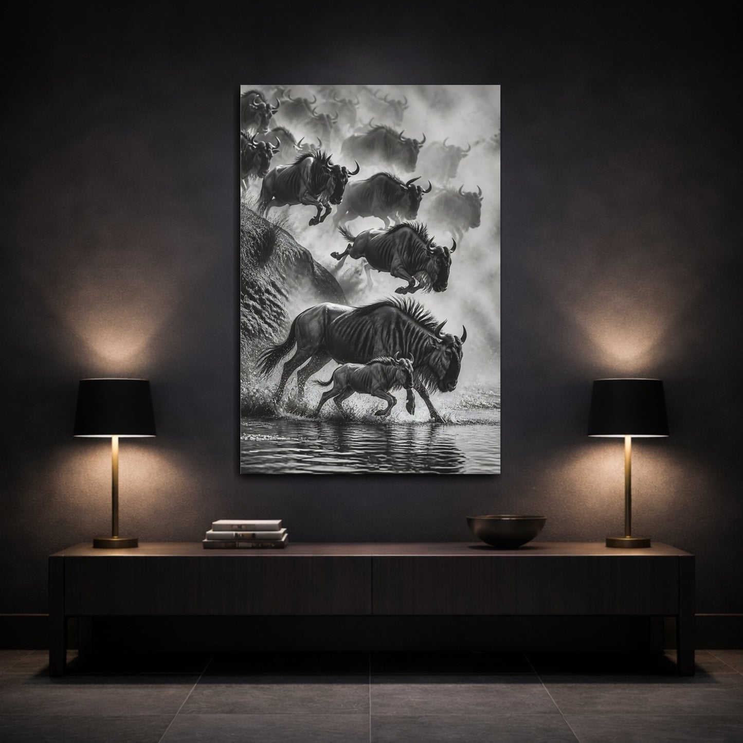 Mockup 3. Wildebeest Animals Migration shown as canvas print