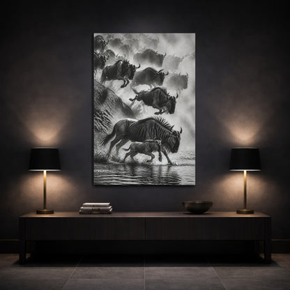 Mockup 3. Wildebeest Animals Migration shown as canvas print