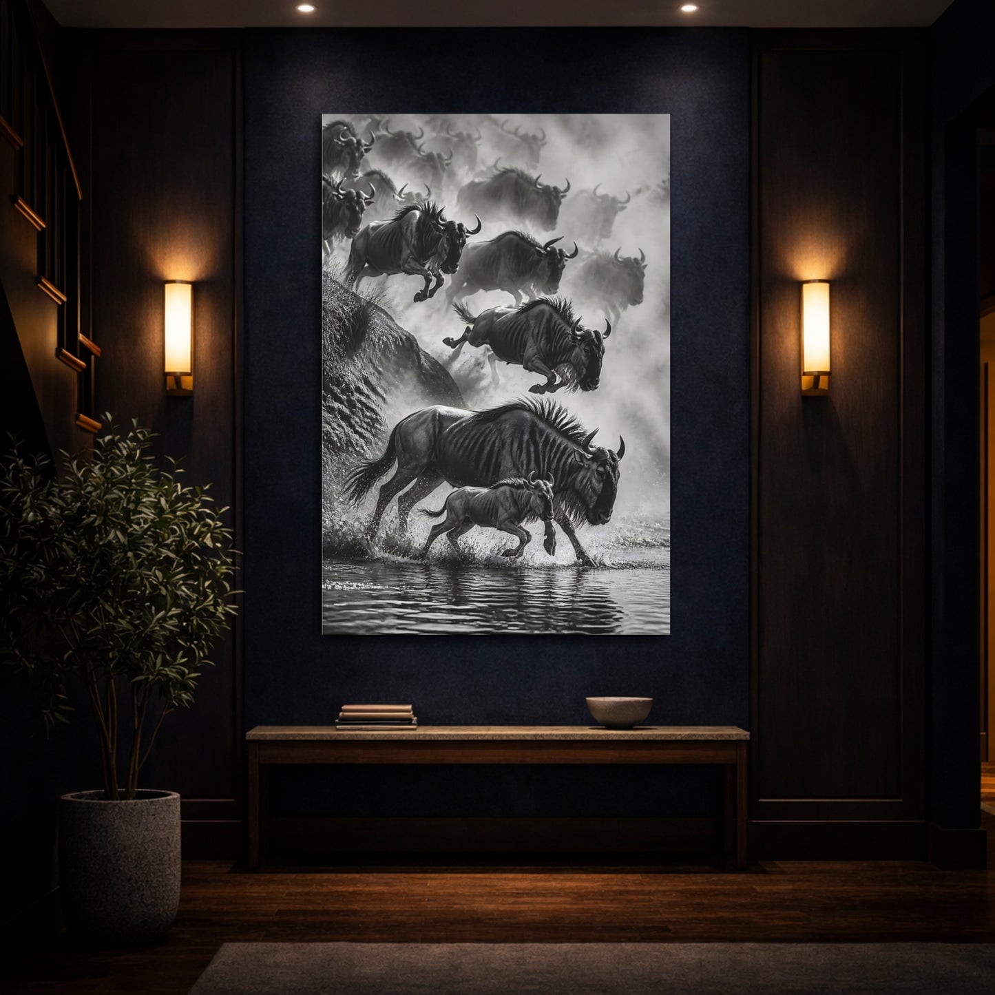 Mockup 4. Wildebeest Animals Migration shown as canvas print