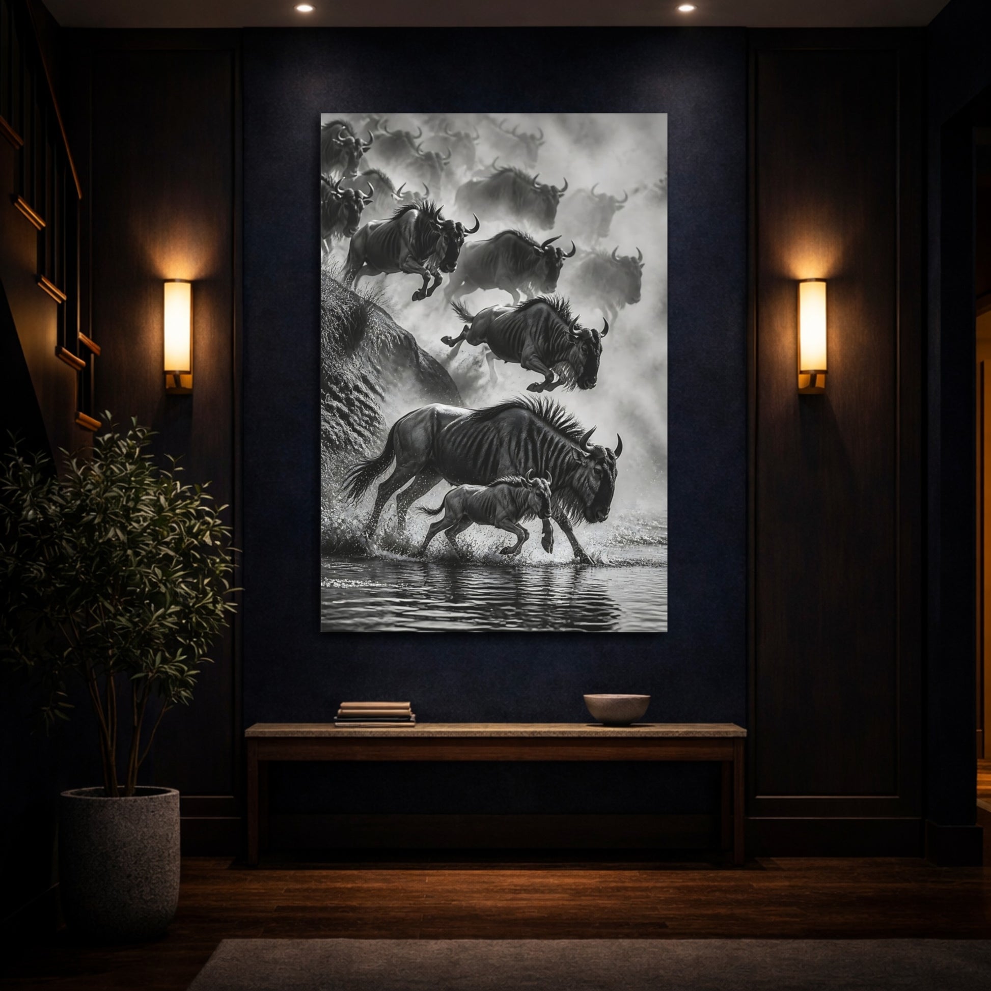 Mockup 4. Wildebeest Animals Migration shown as canvas print