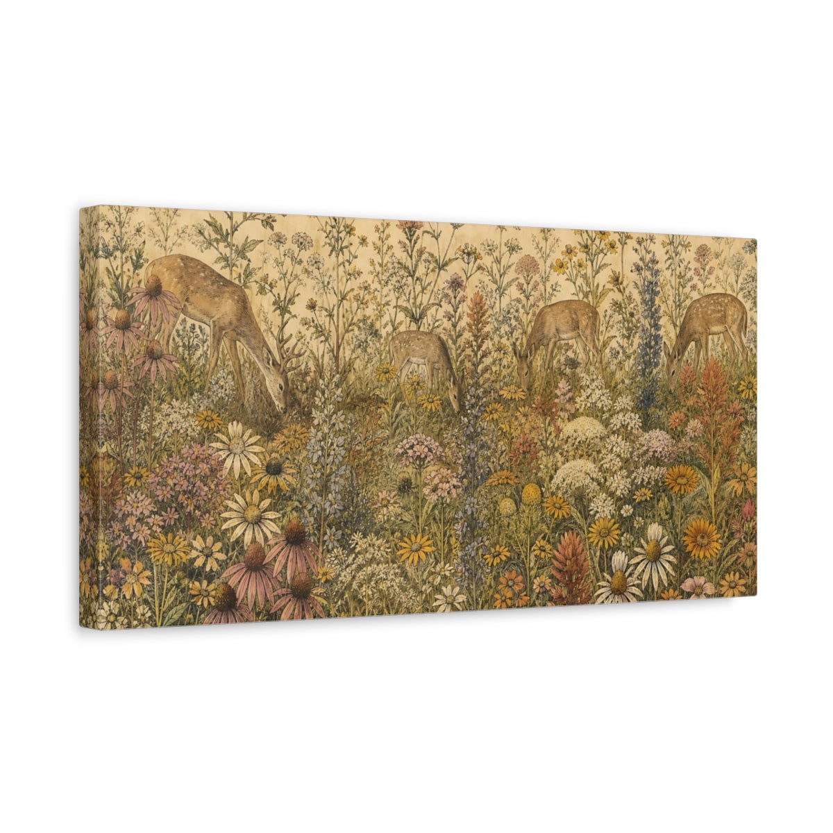 Side Mockup 3. Wildflower Meadow Deer shown as canvas print