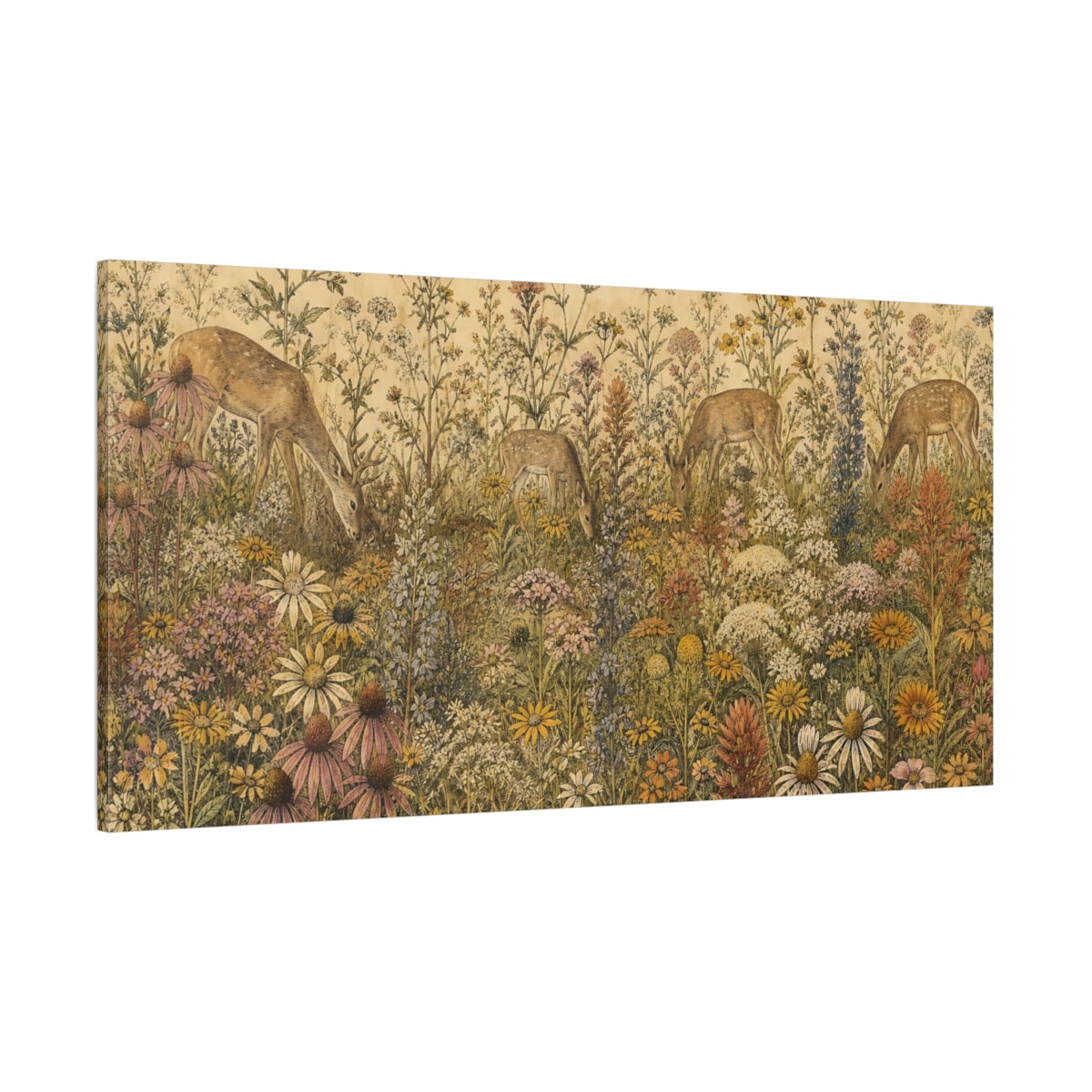 Side Mockup 2. Wildflower Meadow Deer shown as canvas print