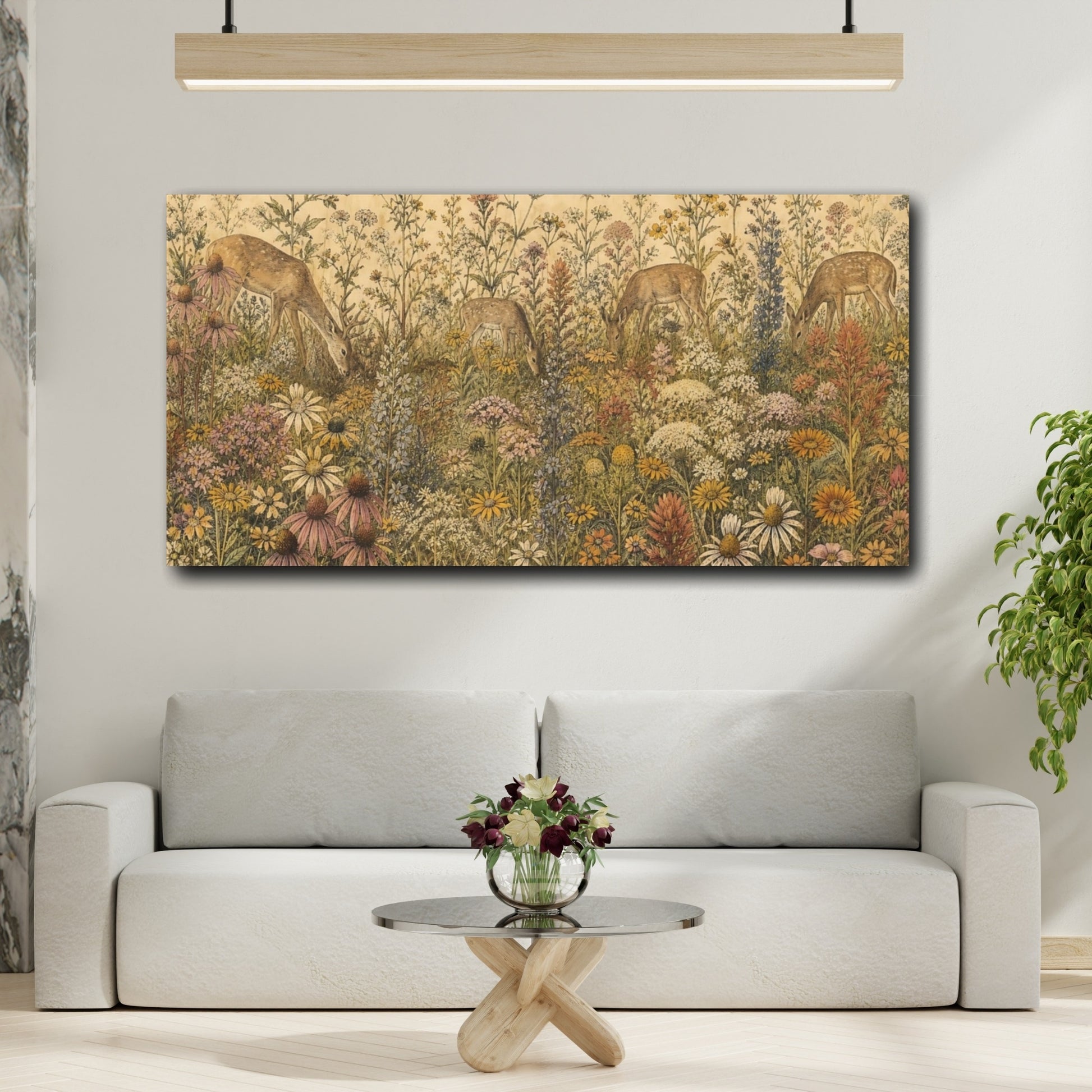 Mockup 2. Wildflower Meadow Deer shown as canvas print