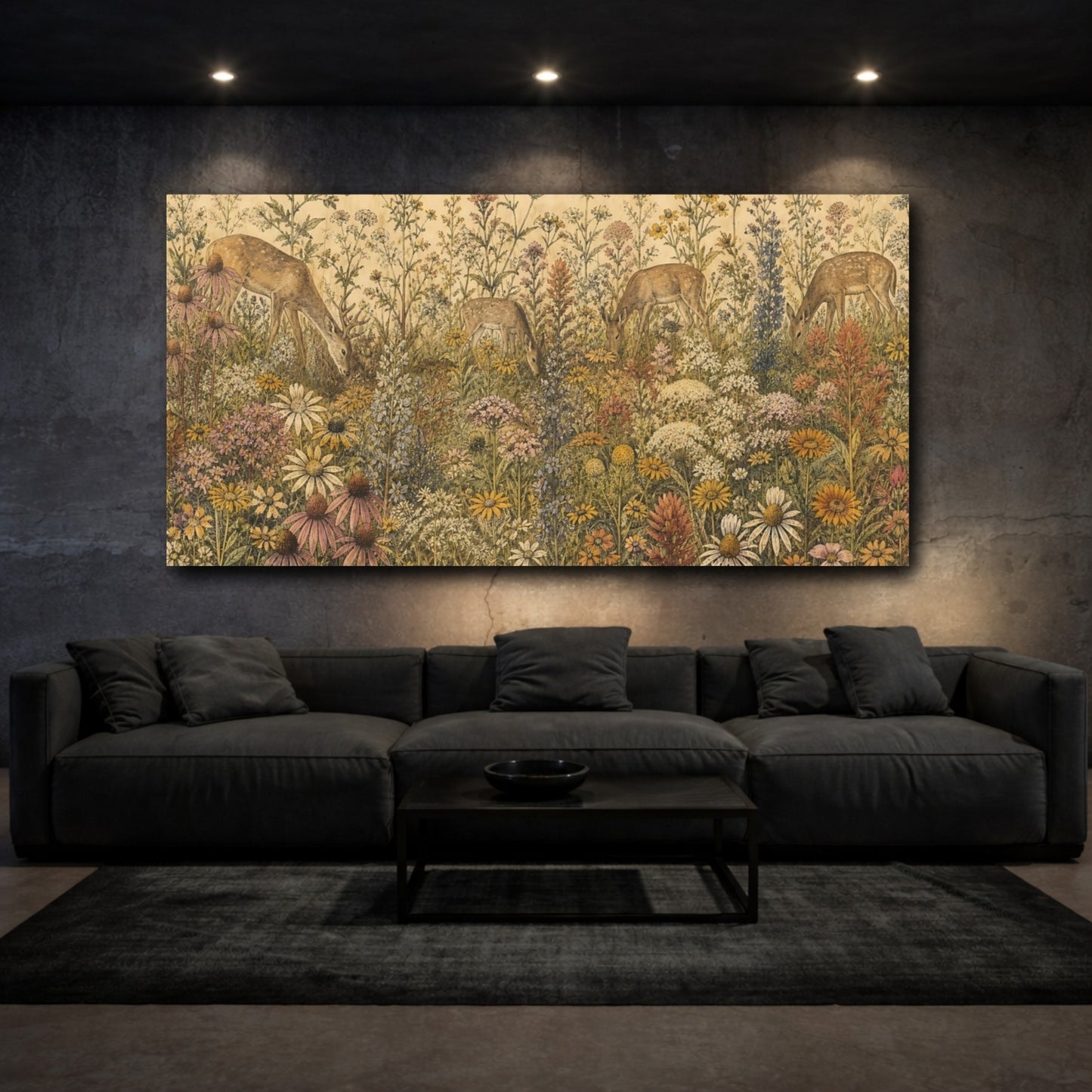 Mockup 3. Wildflower Meadow Deer shown as canvas print