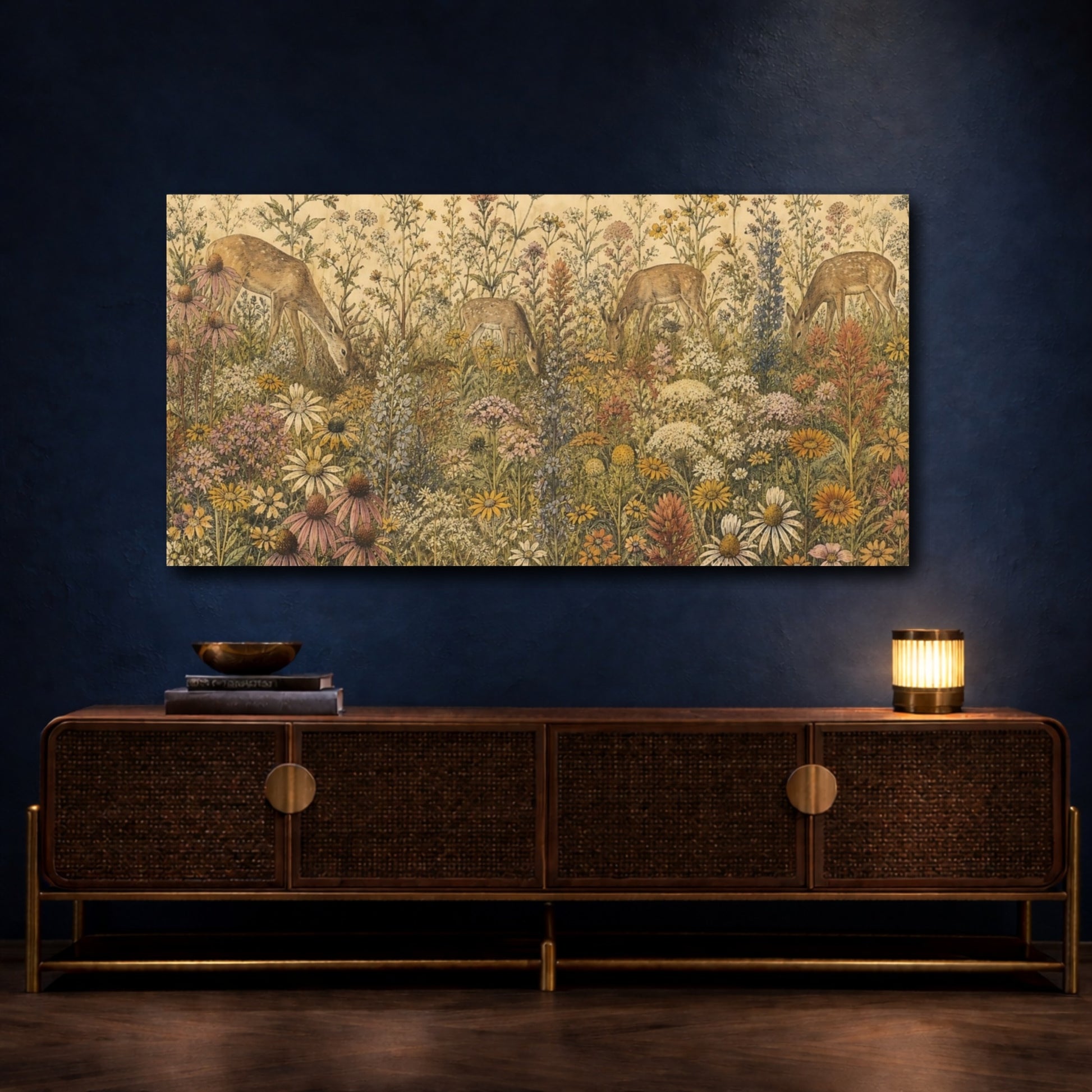 Mockup 4. Wildflower Meadow Deer shown as canvas print
