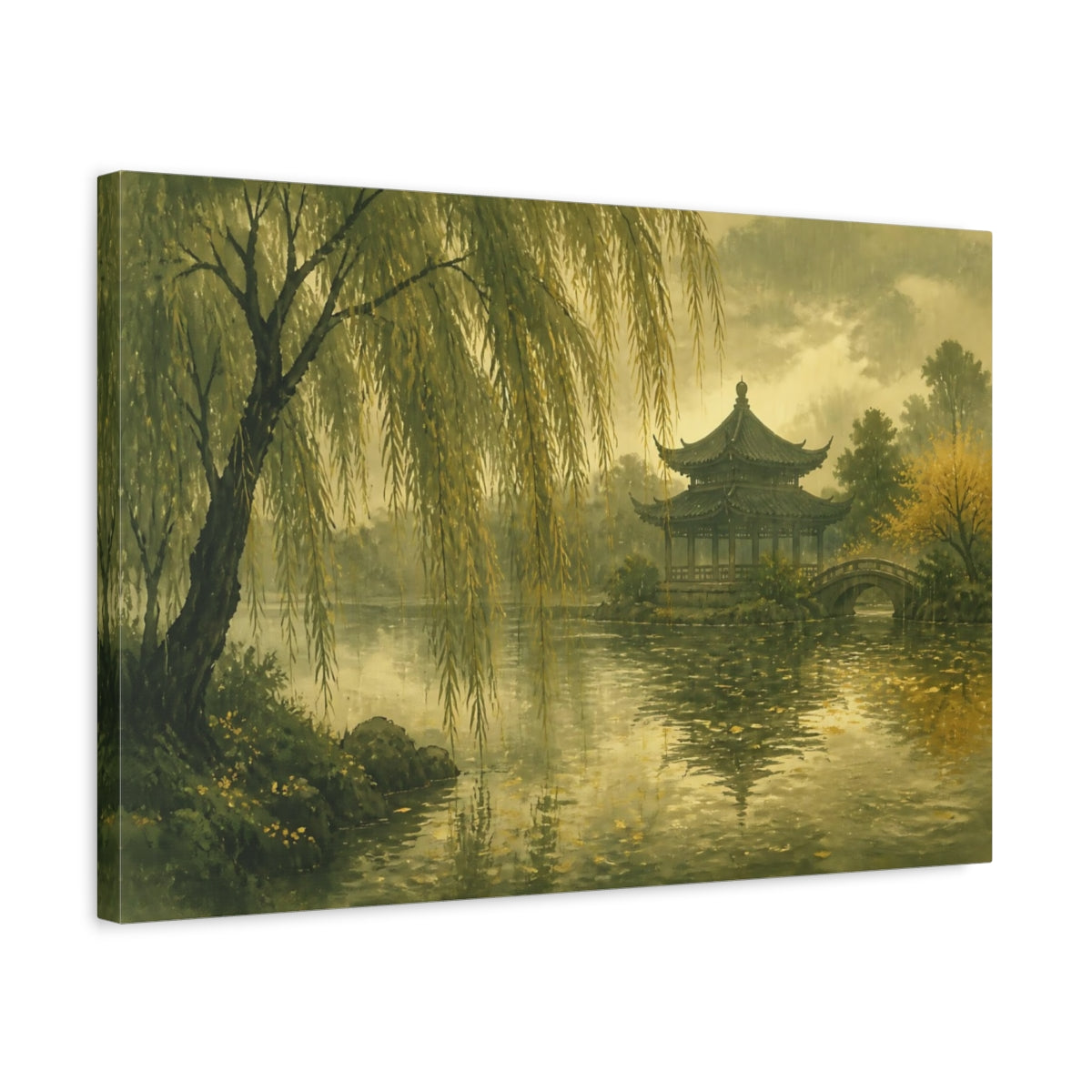 Side Mockup 3. Willow By Temple Pond shown as canvas print