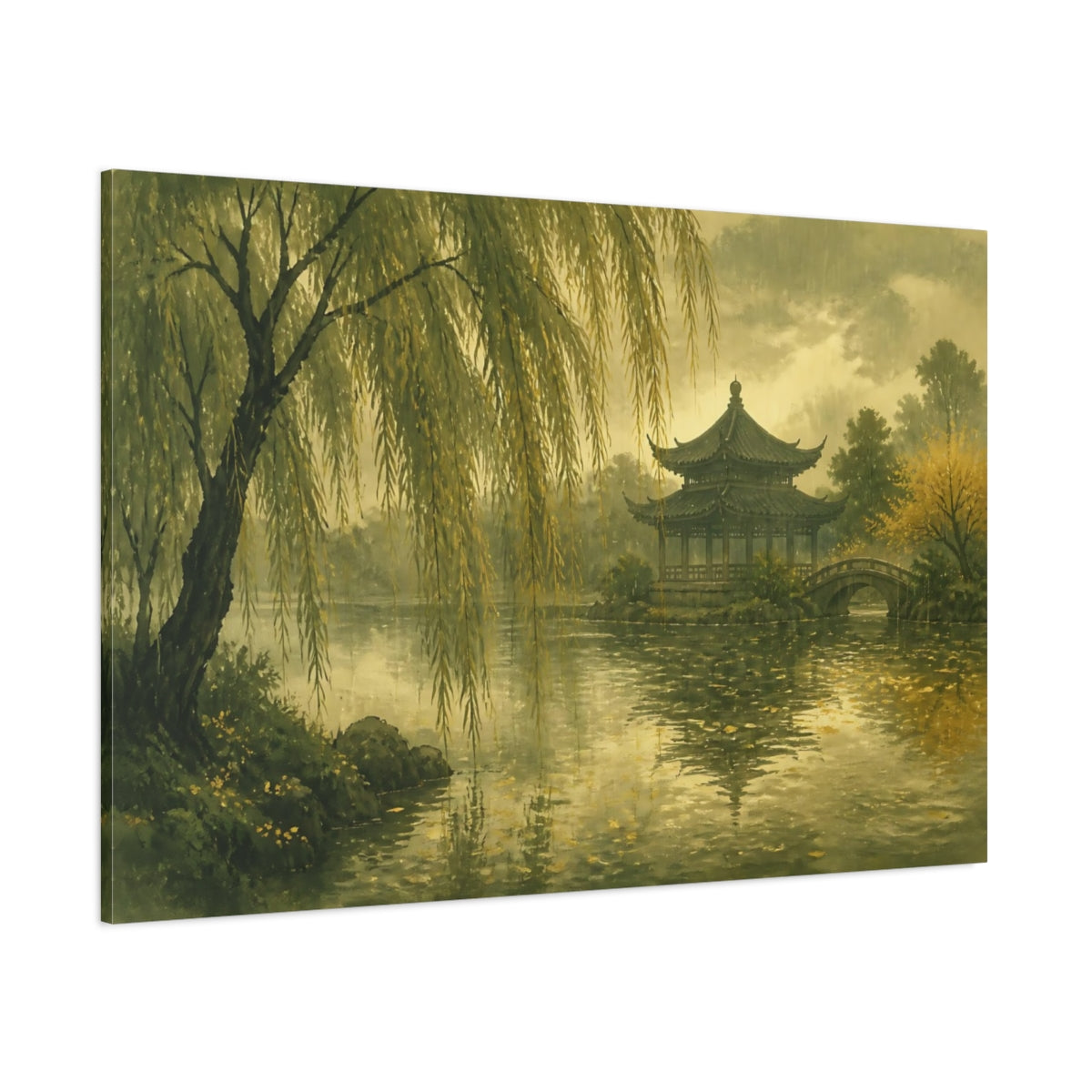 Side Mockup 1. Willow By Temple Pond shown as canvas print
