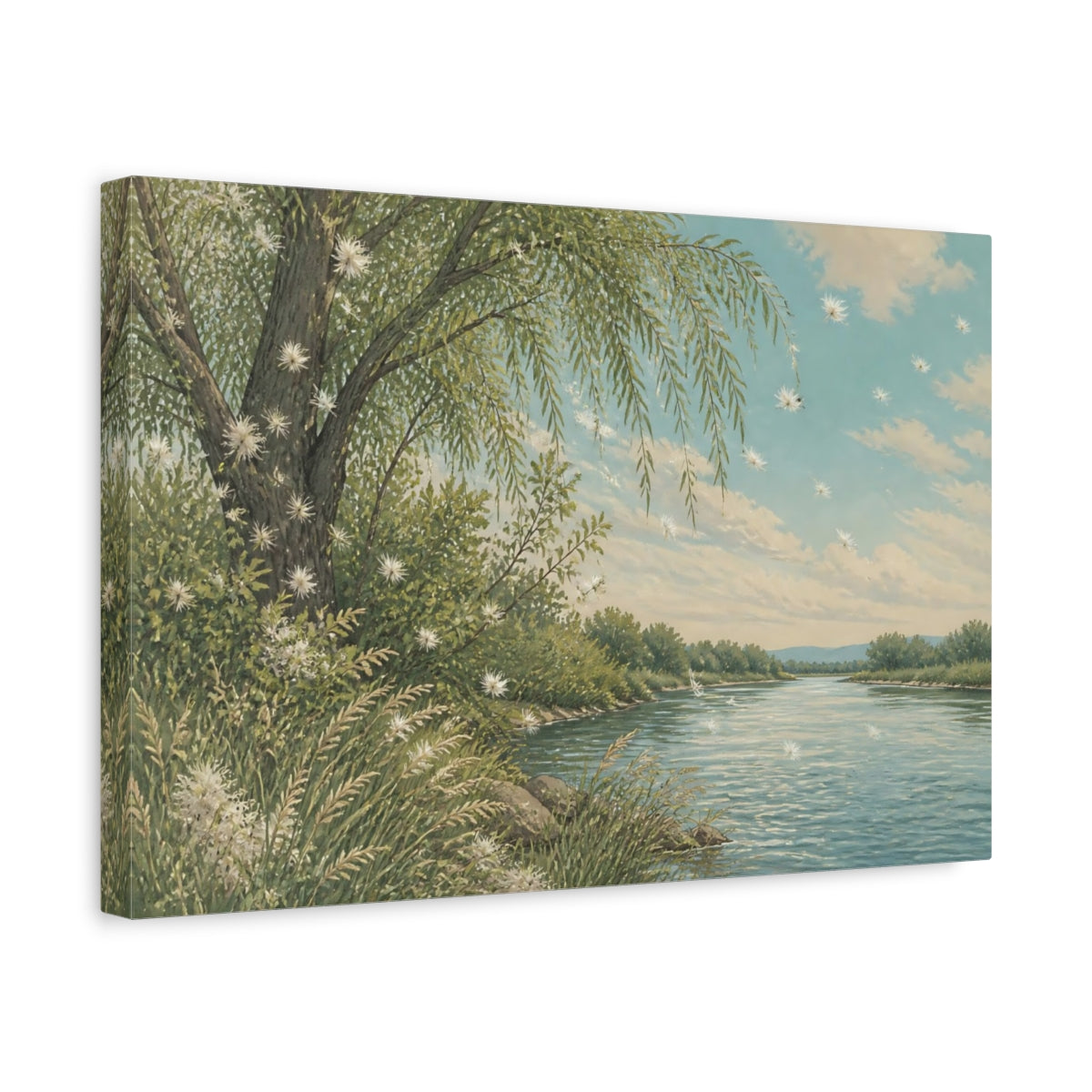Side Mockup 4. Willow Seed Drift shown as canvas print