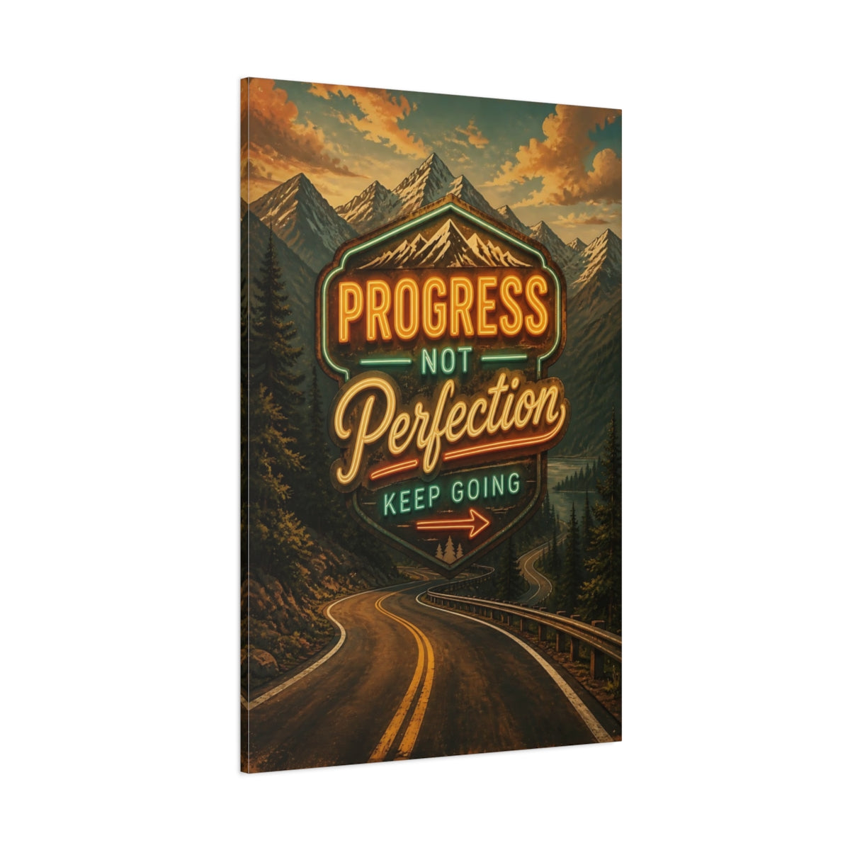 Side Mockup 1. Winding Road Quote Sign shown as canvas print