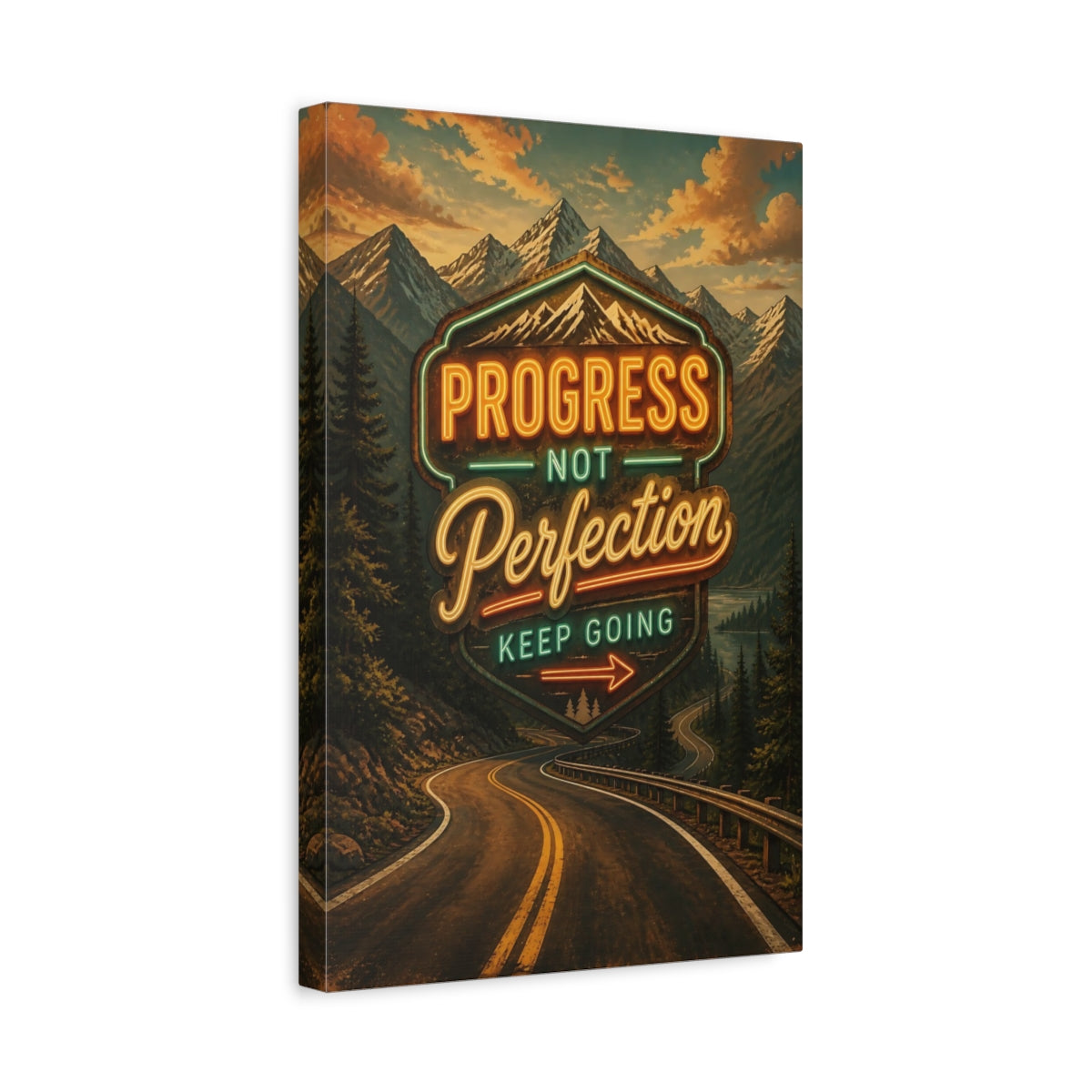 Side Mockup 4. Winding Road Quote Sign shown as canvas print