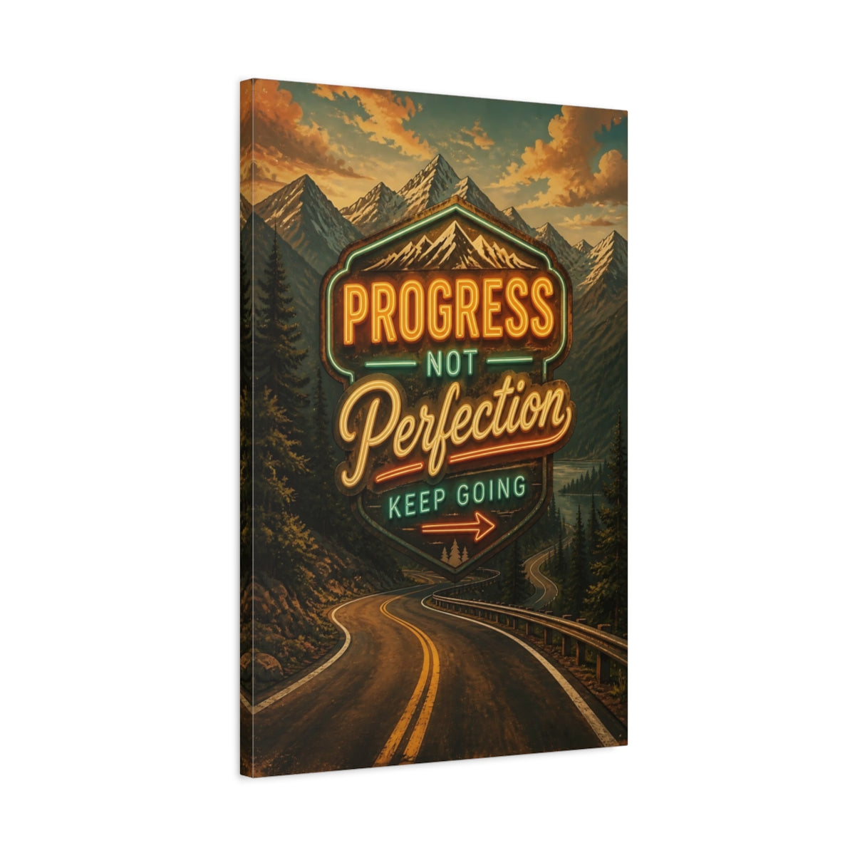 Side Mockup 2. Winding Road Quote Sign shown as canvas print