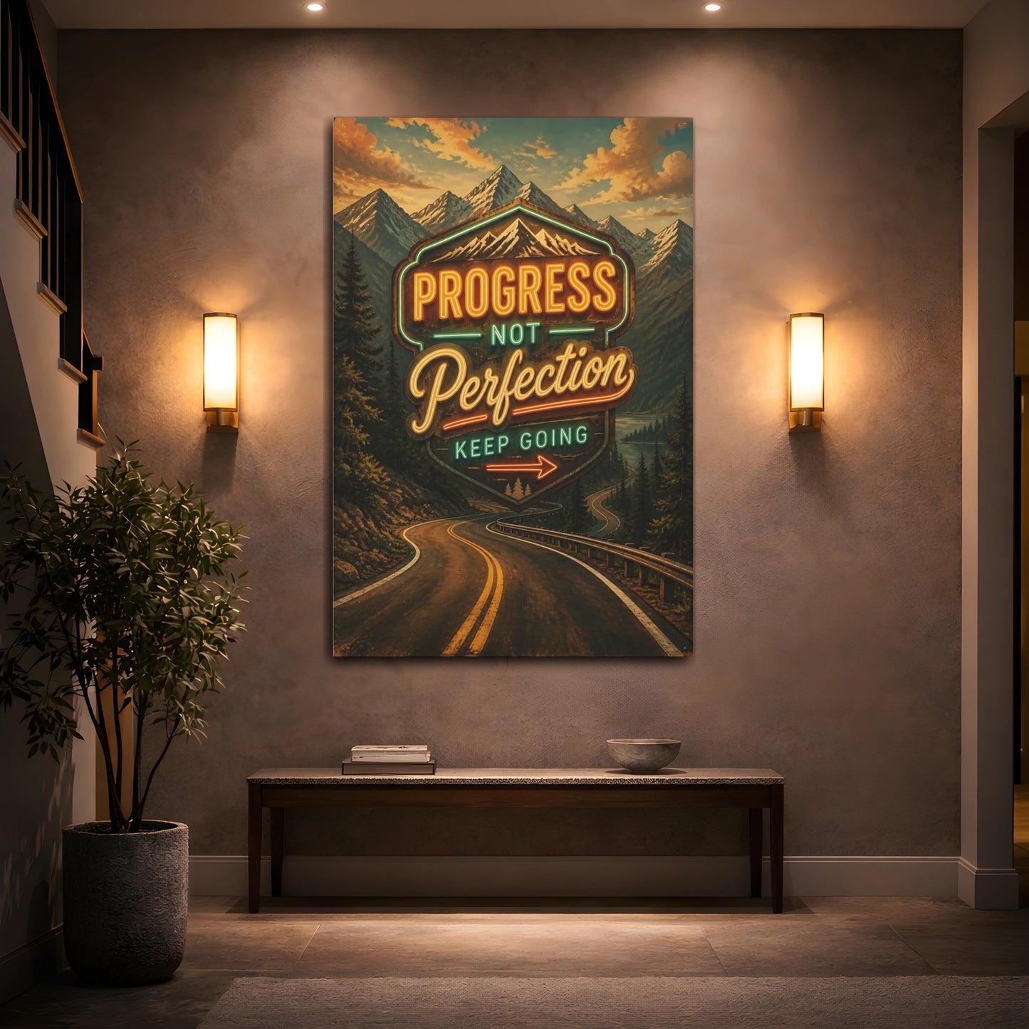 Mockup 2. Winding Road Quote Sign shown as canvas print