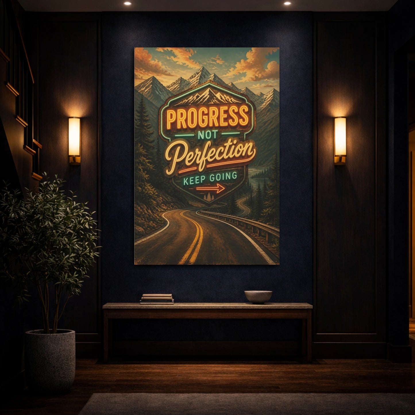 Mockup 4. Winding Road Quote Sign shown as canvas print