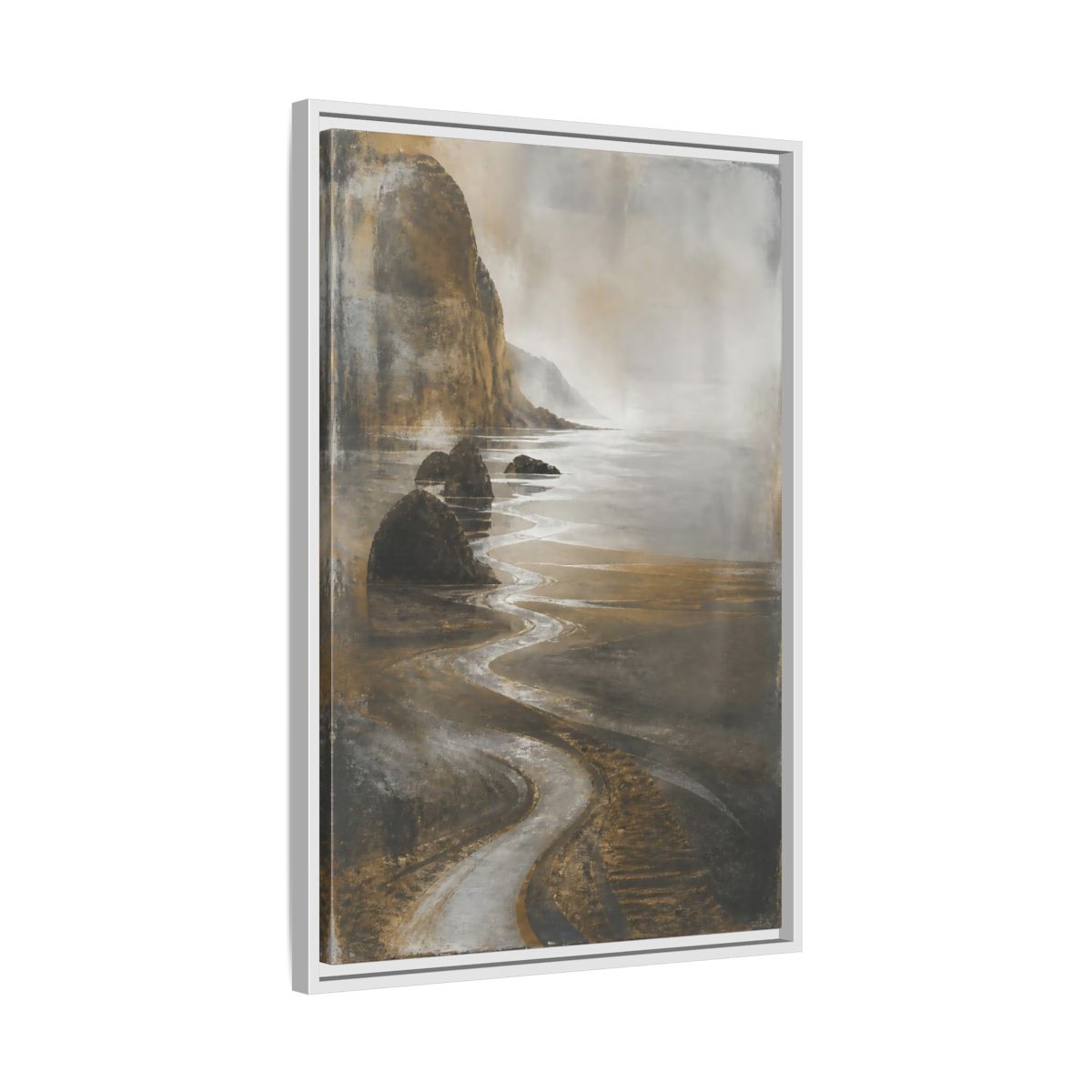 Side Mockup 10. Winding Rocky Coastline shown as framed canvas print