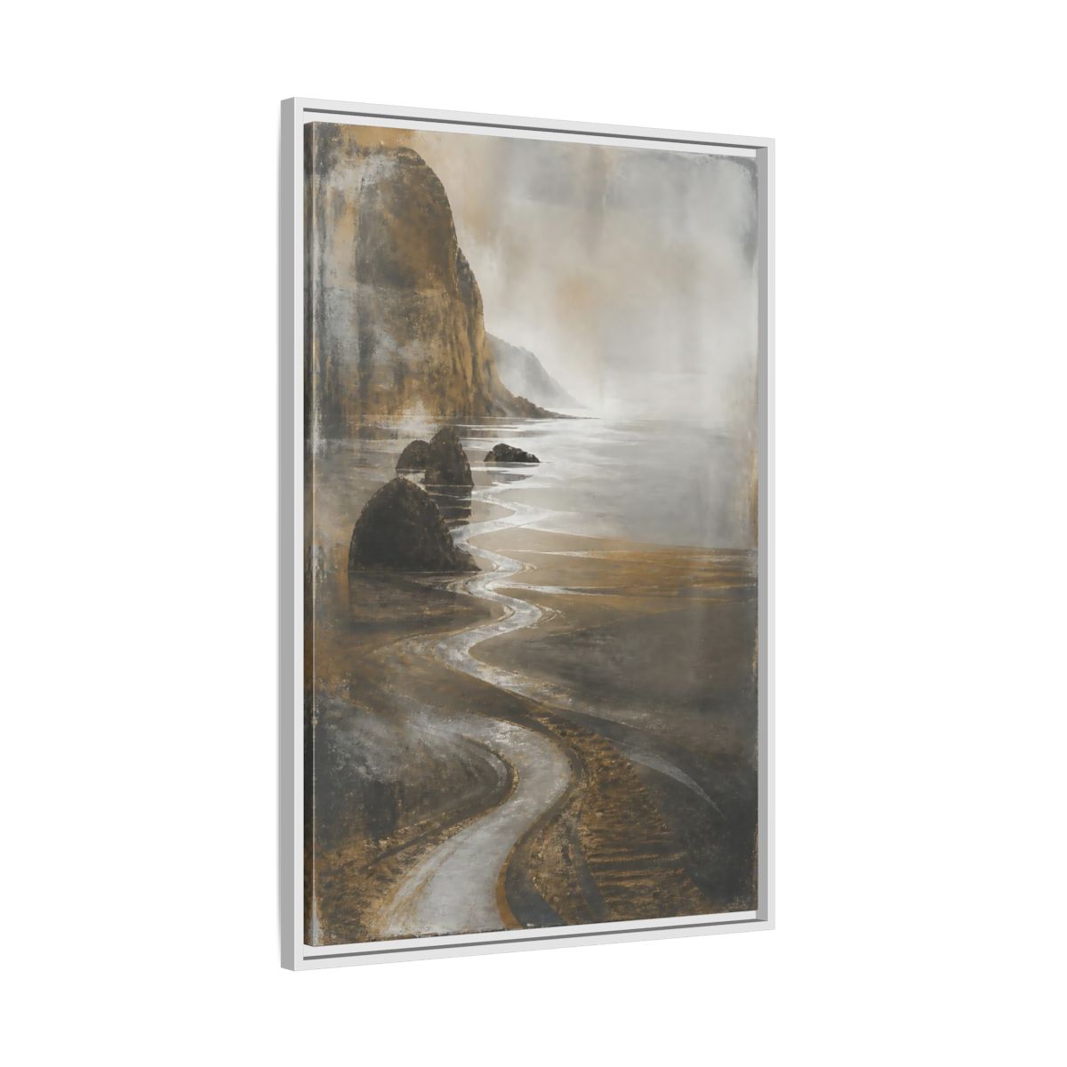 Side Mockup 9. Winding Rocky Coastline shown as framed canvas print