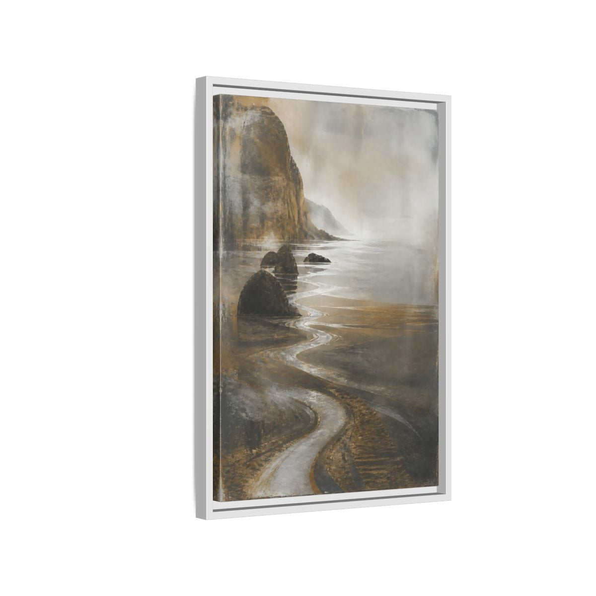 Side Mockup 1. Winding Rocky Coastline shown as framed canvas print