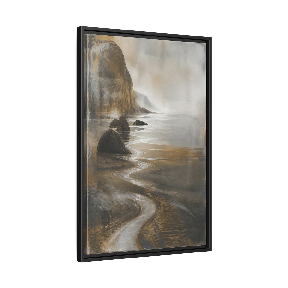 Side Mockup 14. Winding Rocky Coastline shown as framed canvas print