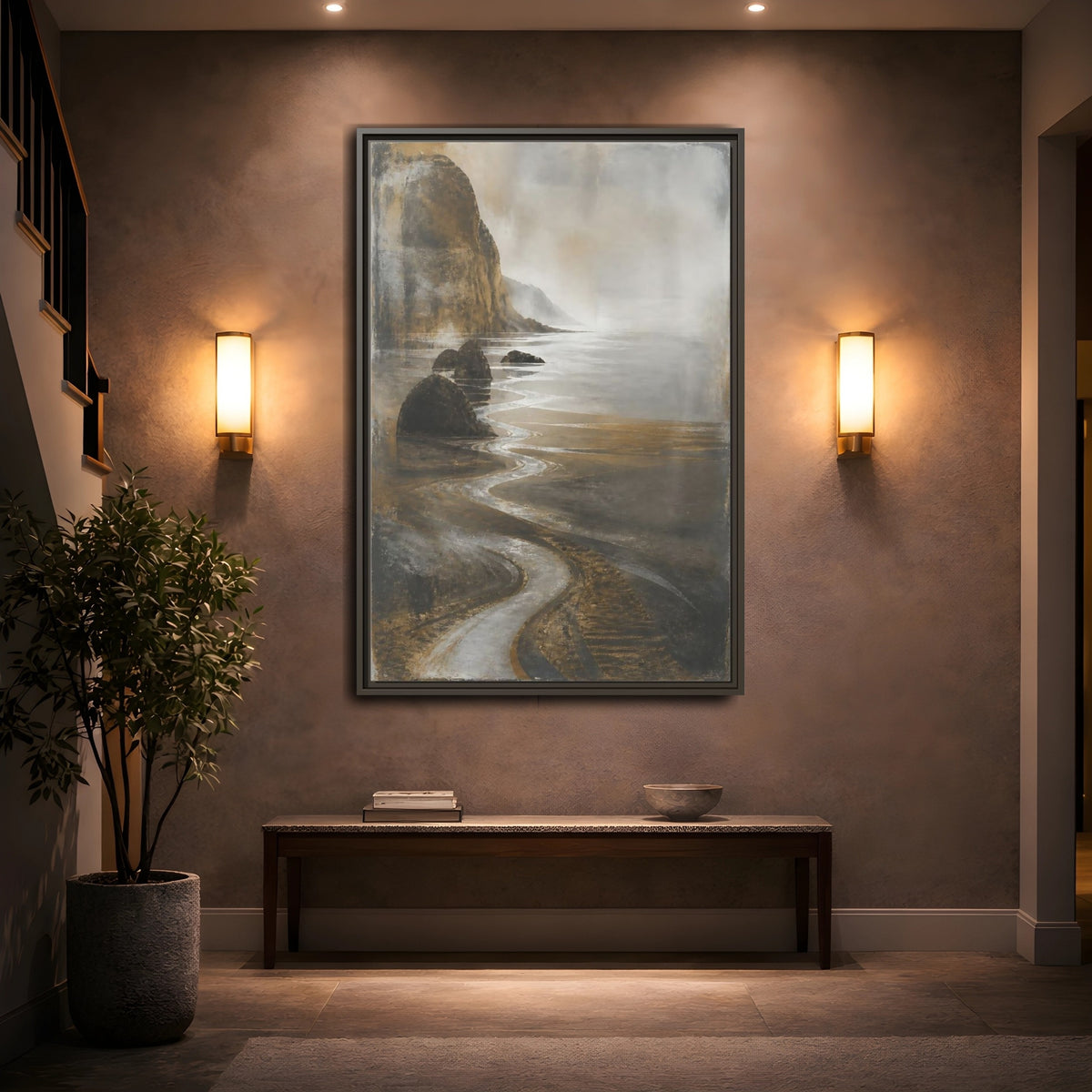 Mockup 2. Winding Rocky Coastline shown as framed canvas print