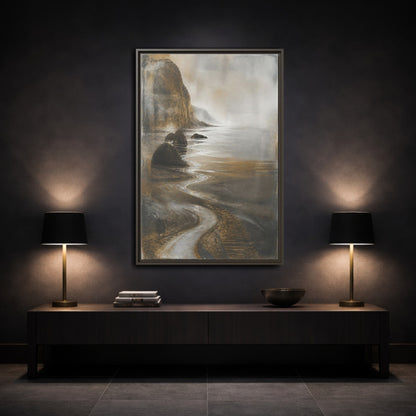 Mockup 3. Winding Rocky Coastline shown as framed canvas print