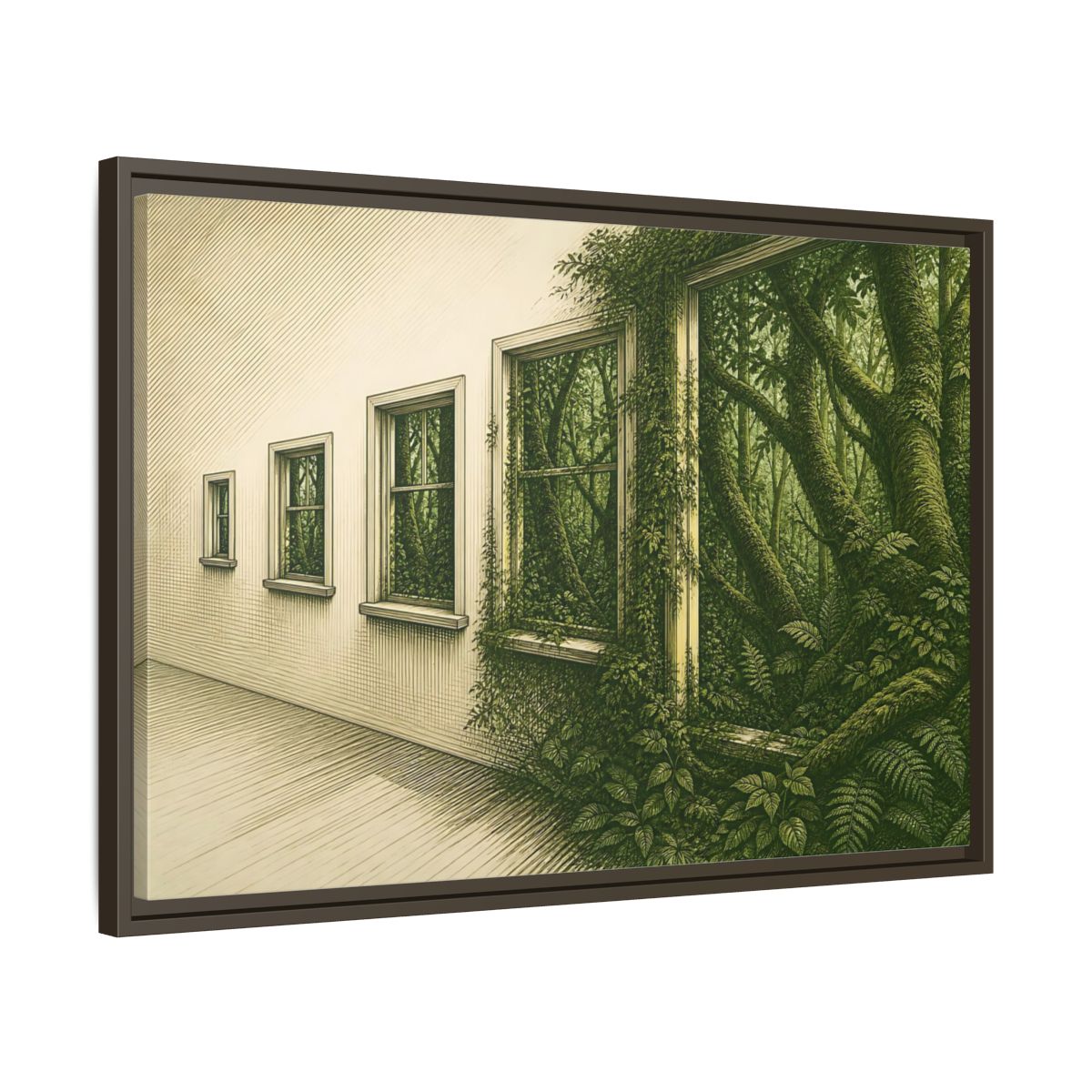 Side Mockup 11. Window To The Moss Forest shown as framed canvas print