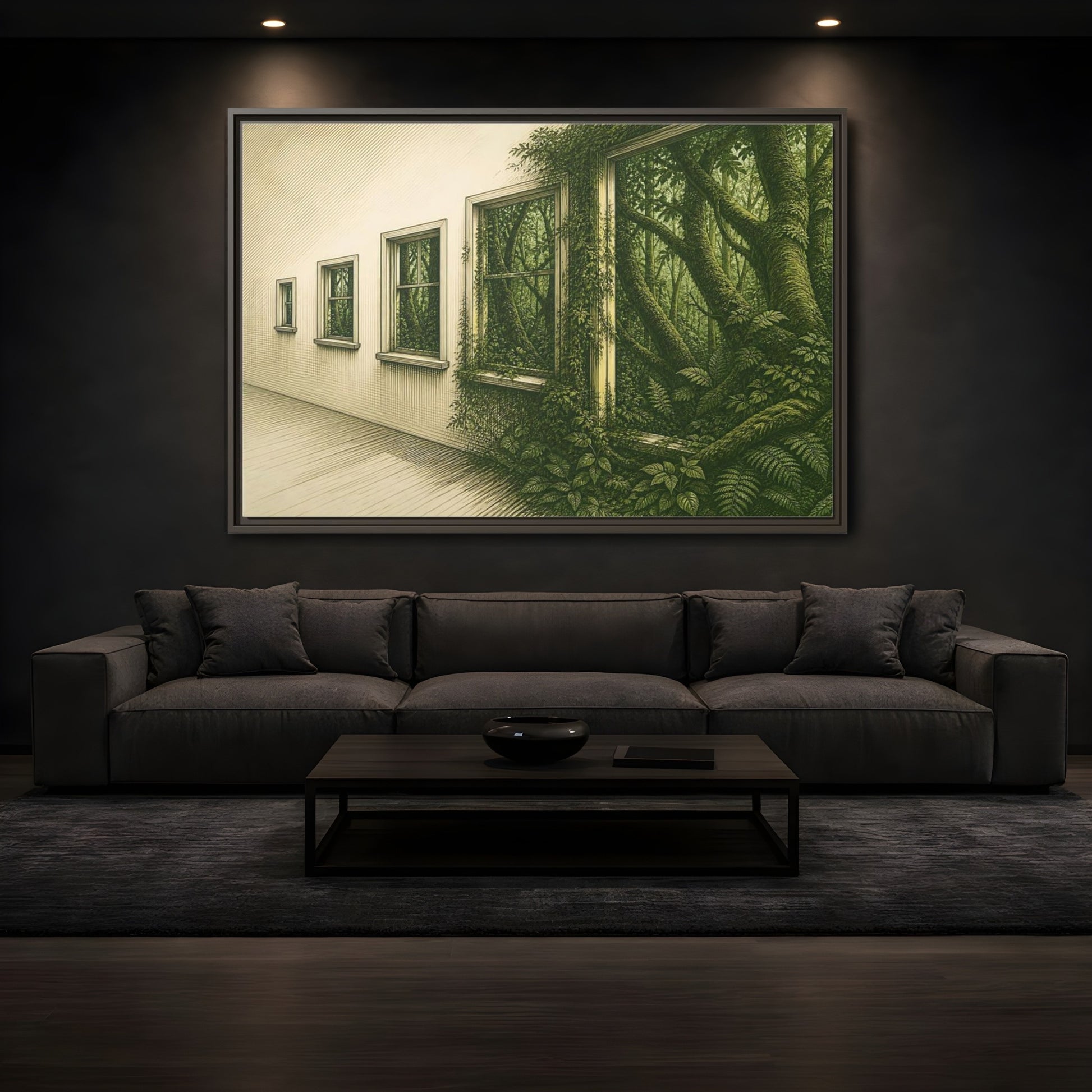 Mockup 3. Window To The Moss Forest shown as framed canvas print