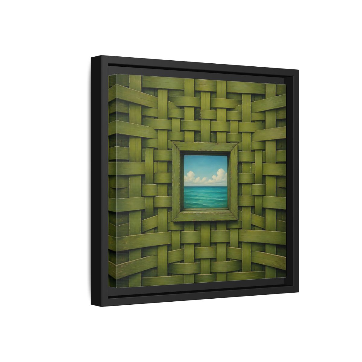 Side Mockup 18. Window To The Turquoise Sea shown as framed canvas print