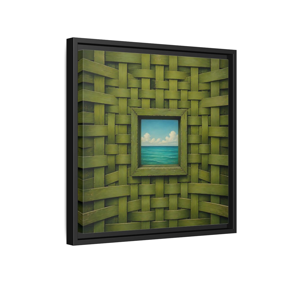 Side Mockup 15. Window To The Turquoise Sea shown as framed canvas print