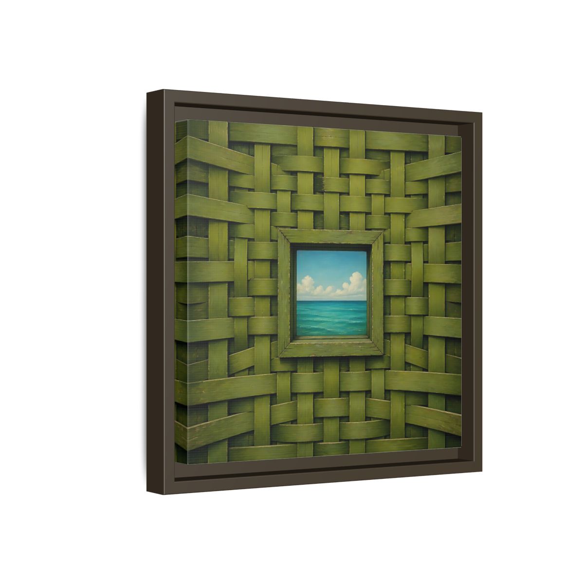 Side Mockup 17. Window To The Turquoise Sea shown as framed canvas print