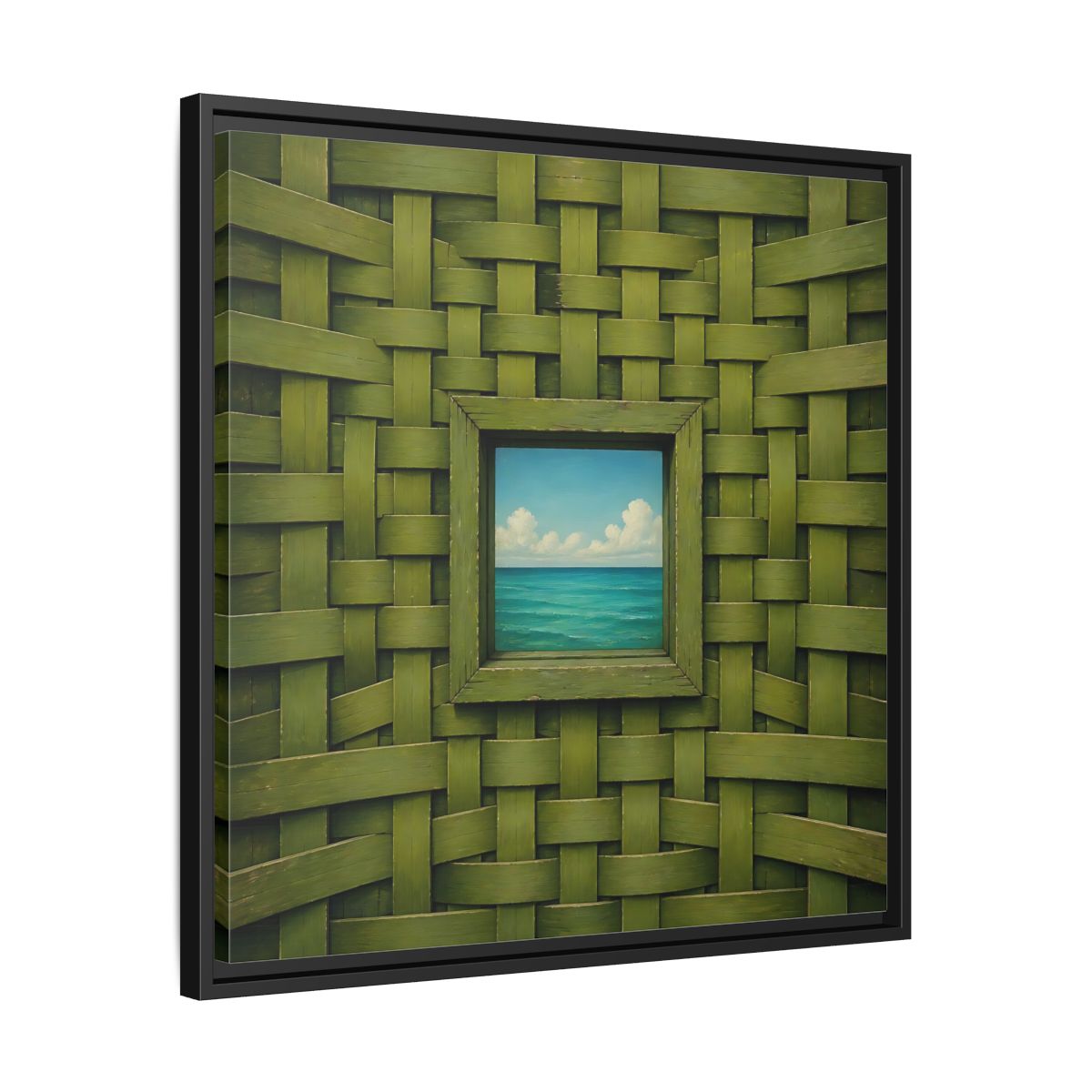 Side Mockup 31. Window To The Turquoise Sea shown as framed canvas print