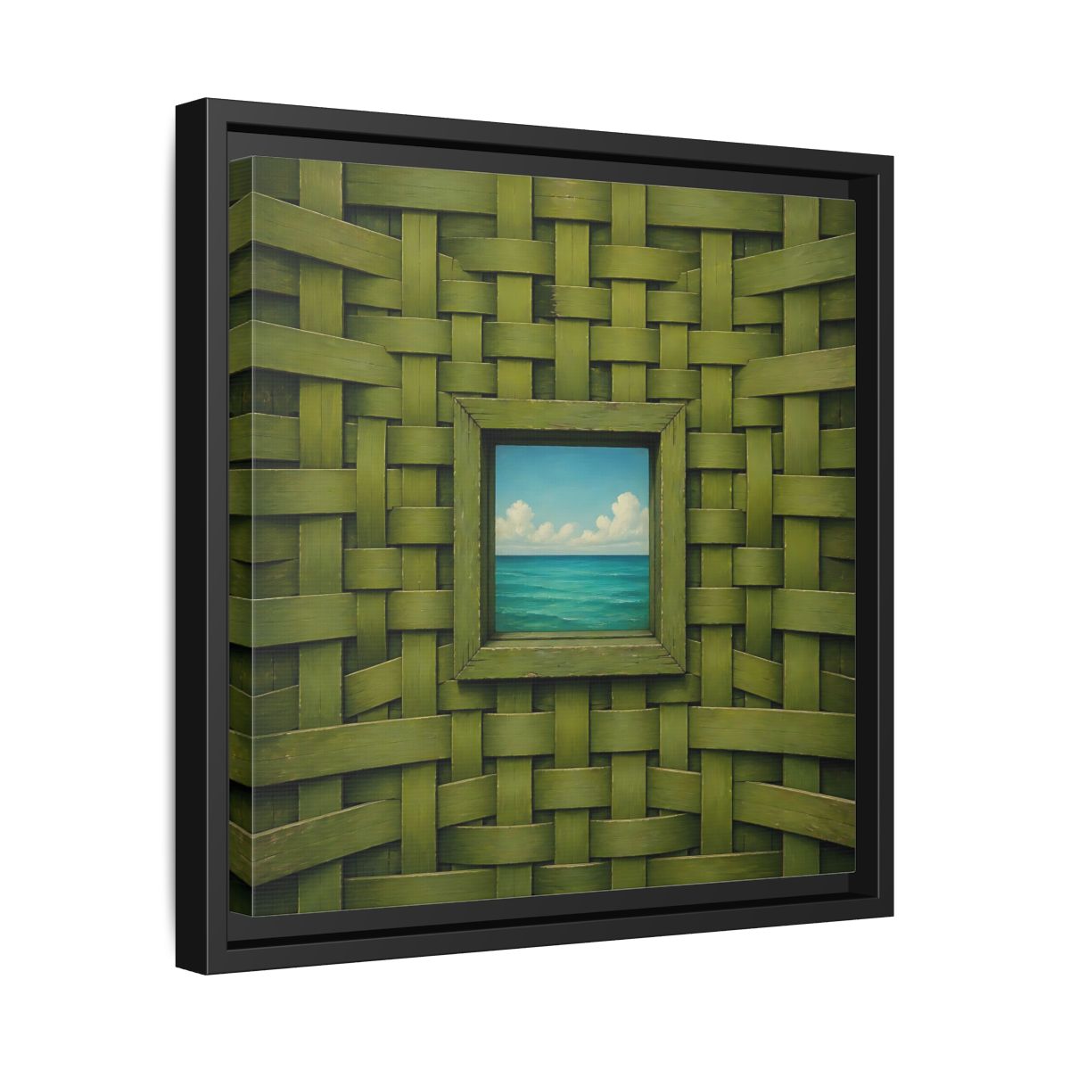 Side Mockup 32. Window To The Turquoise Sea shown as framed canvas print