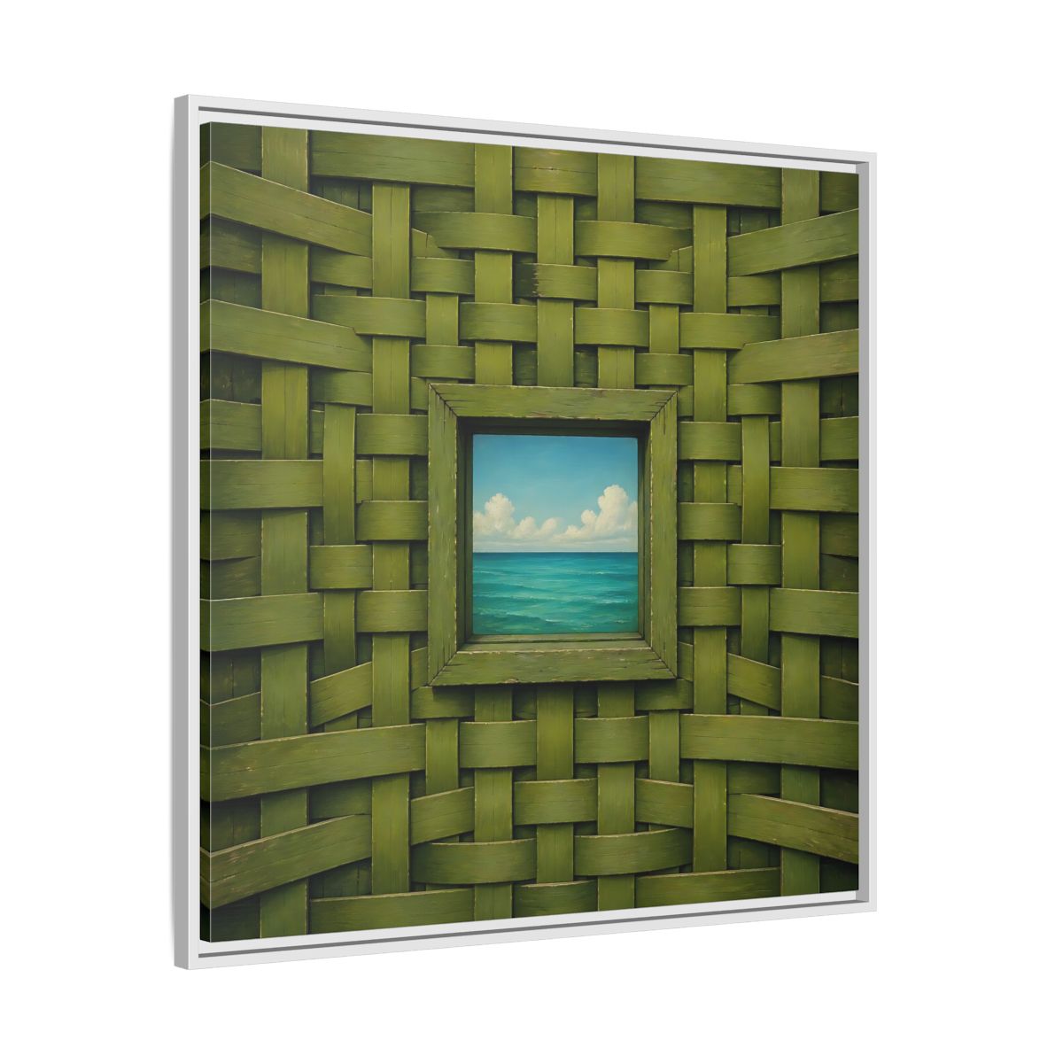 Side Mockup 25. Window To The Turquoise Sea shown as framed canvas print