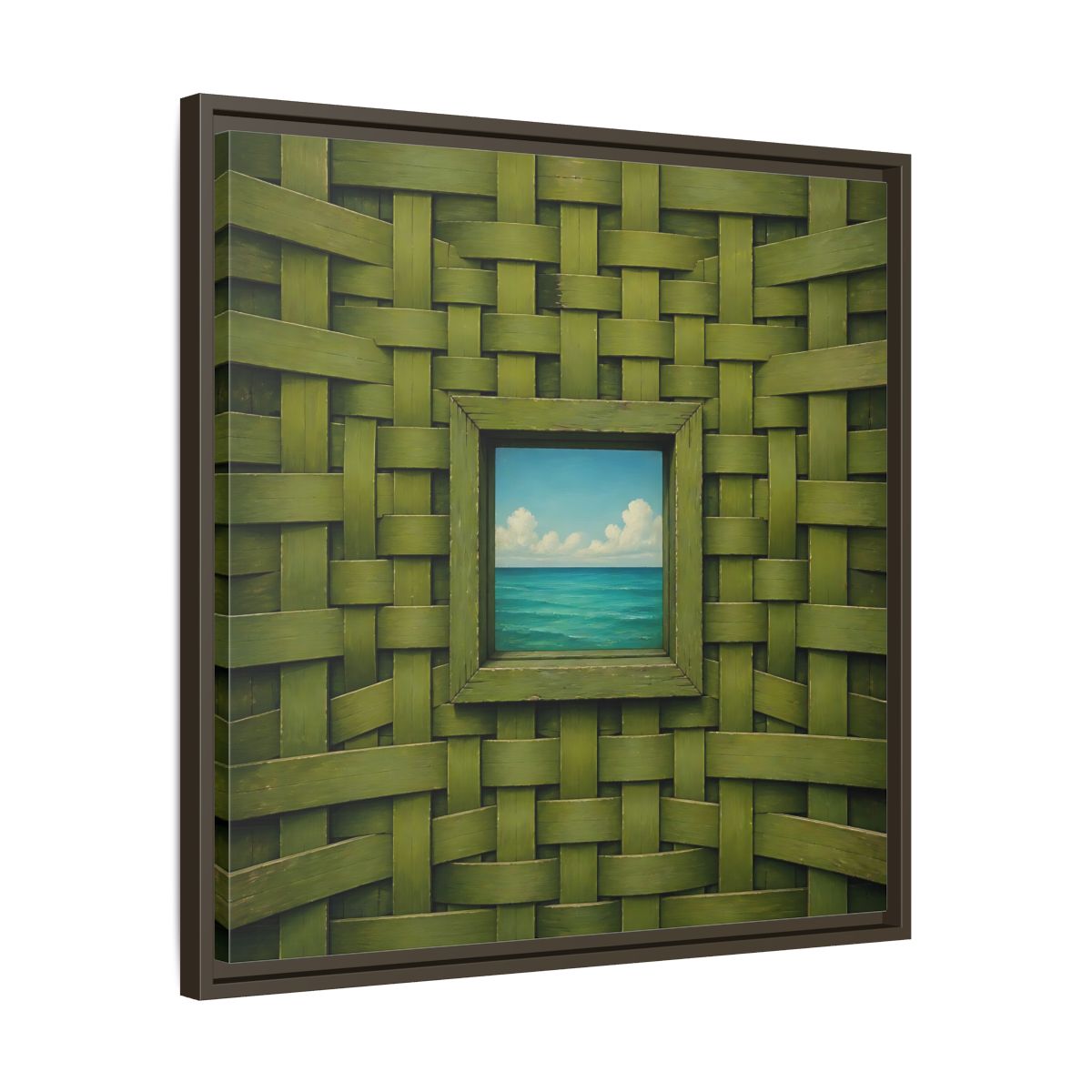Side Mockup 27. Window To The Turquoise Sea shown as framed canvas print