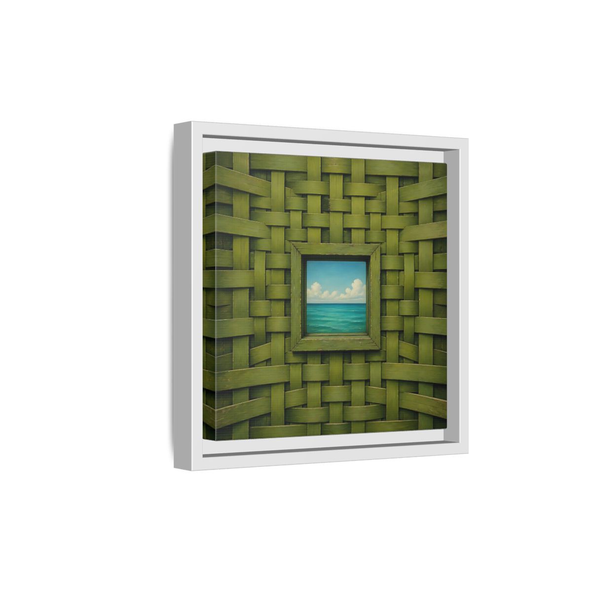 Side Mockup 19. Window To The Turquoise Sea shown as framed canvas print