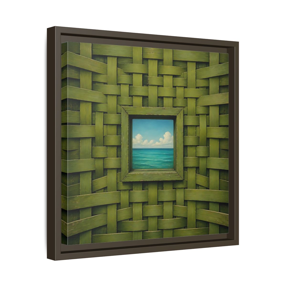Side Mockup 29. Window To The Turquoise Sea shown as framed canvas print