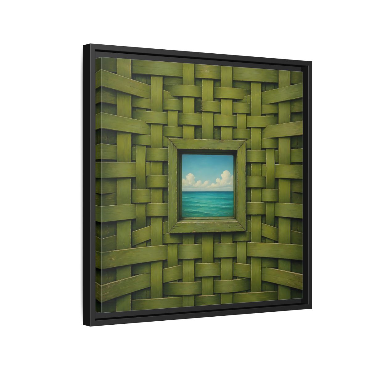 Side Mockup 12. Window To The Turquoise Sea shown as framed canvas print
