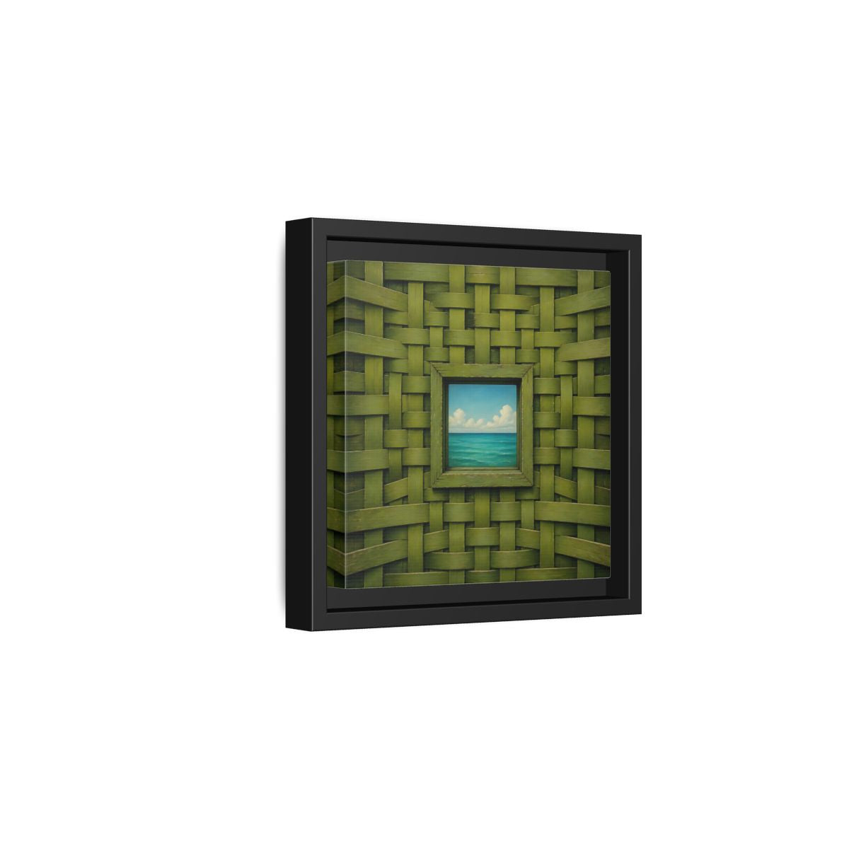 Side Mockup 3. Window To The Turquoise Sea shown as framed canvas print