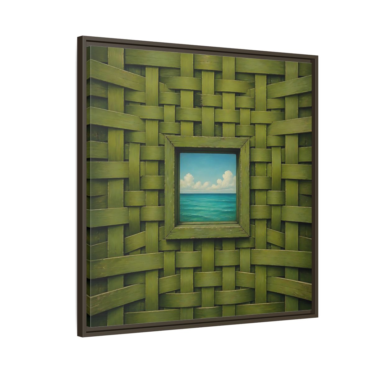 Side Mockup 8. Window To The Turquoise Sea shown as framed canvas print