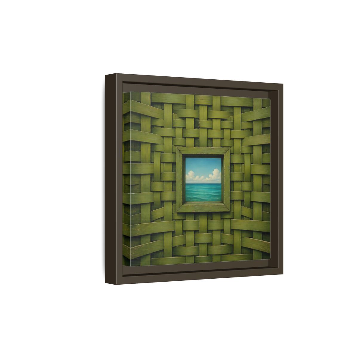 Side Mockup 20. Window To The Turquoise Sea shown as framed canvas print