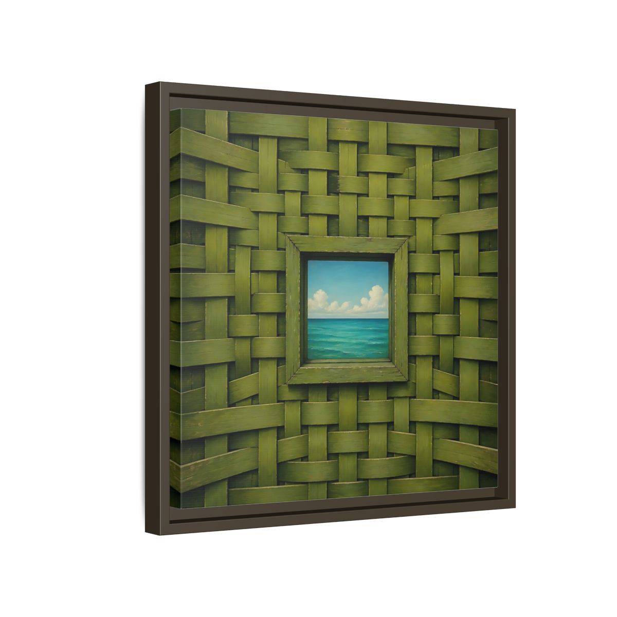 Side Mockup 14. Window To The Turquoise Sea shown as framed canvas print