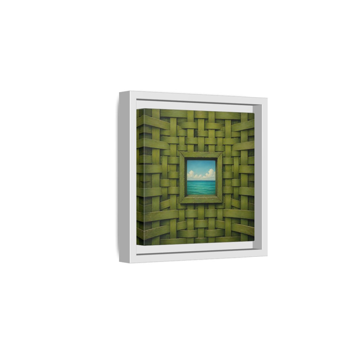 Side Mockup 1. Window To The Turquoise Sea shown as framed canvas print