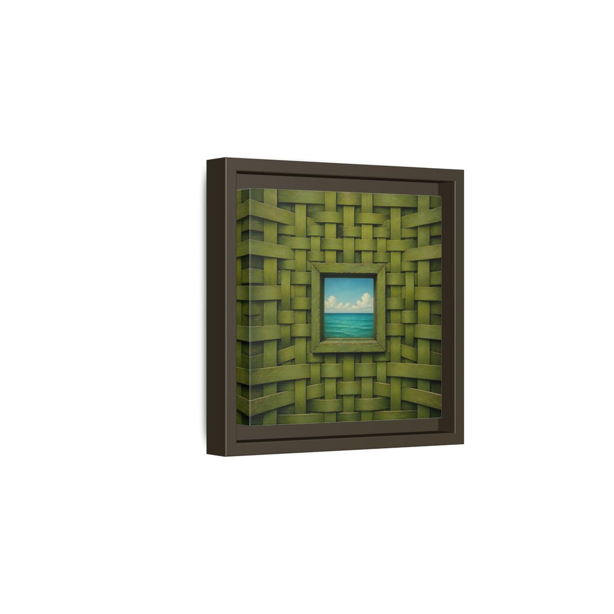 Side Mockup 2. Window To The Turquoise Sea shown as framed canvas print