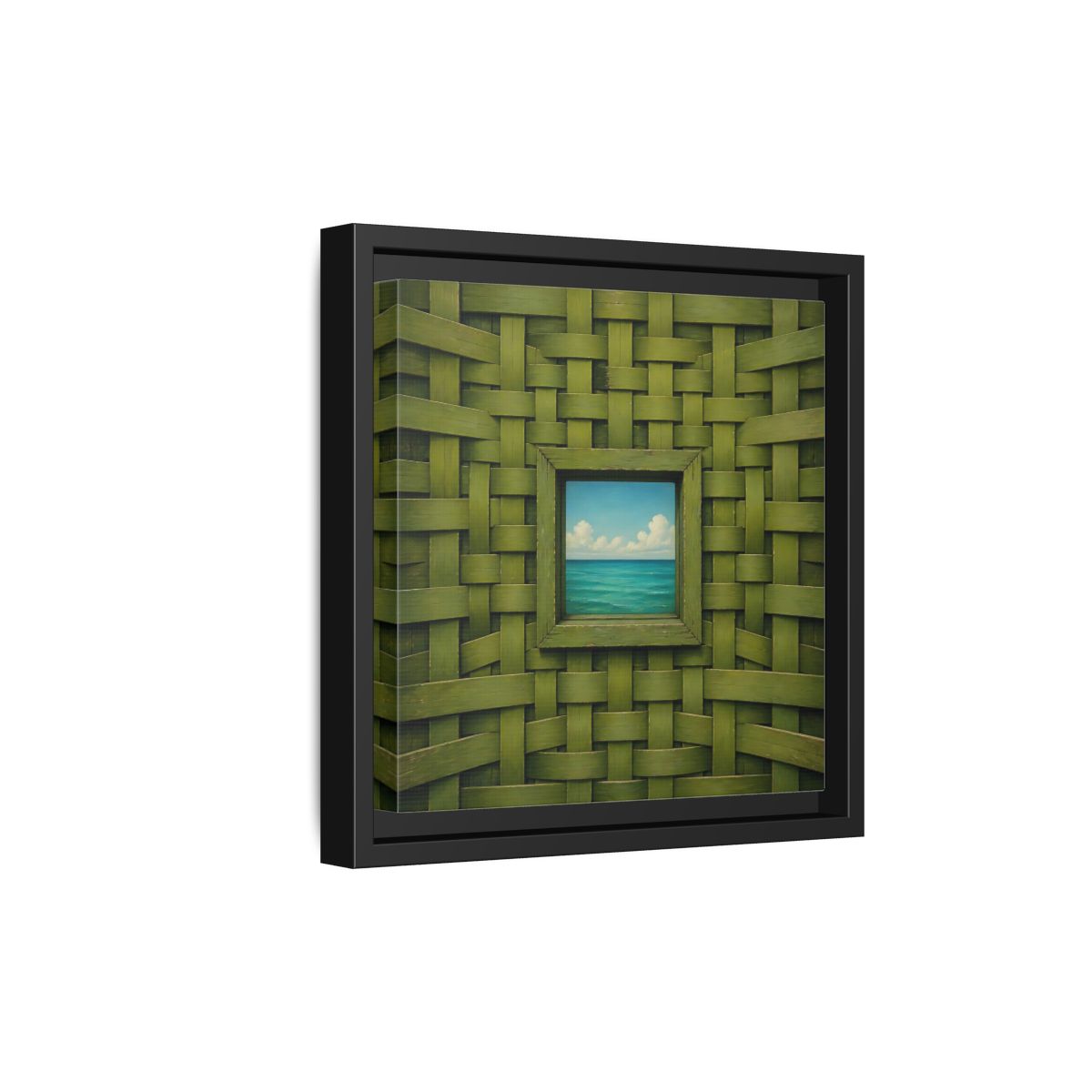 Side Mockup 21. Window To The Turquoise Sea shown as framed canvas print