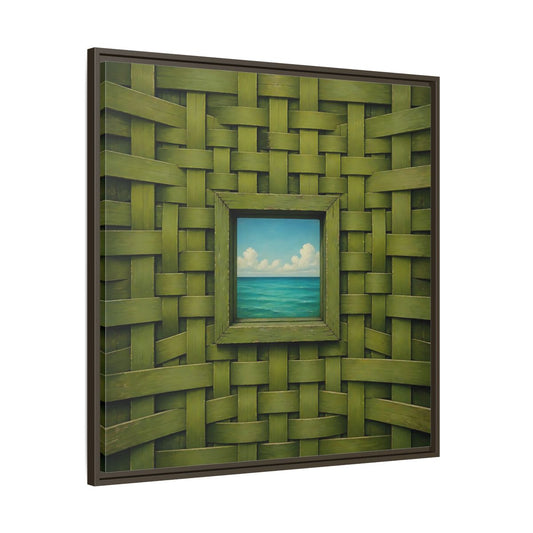Main Mockup. Window To The Turquoise Sea shown as framed canvas print