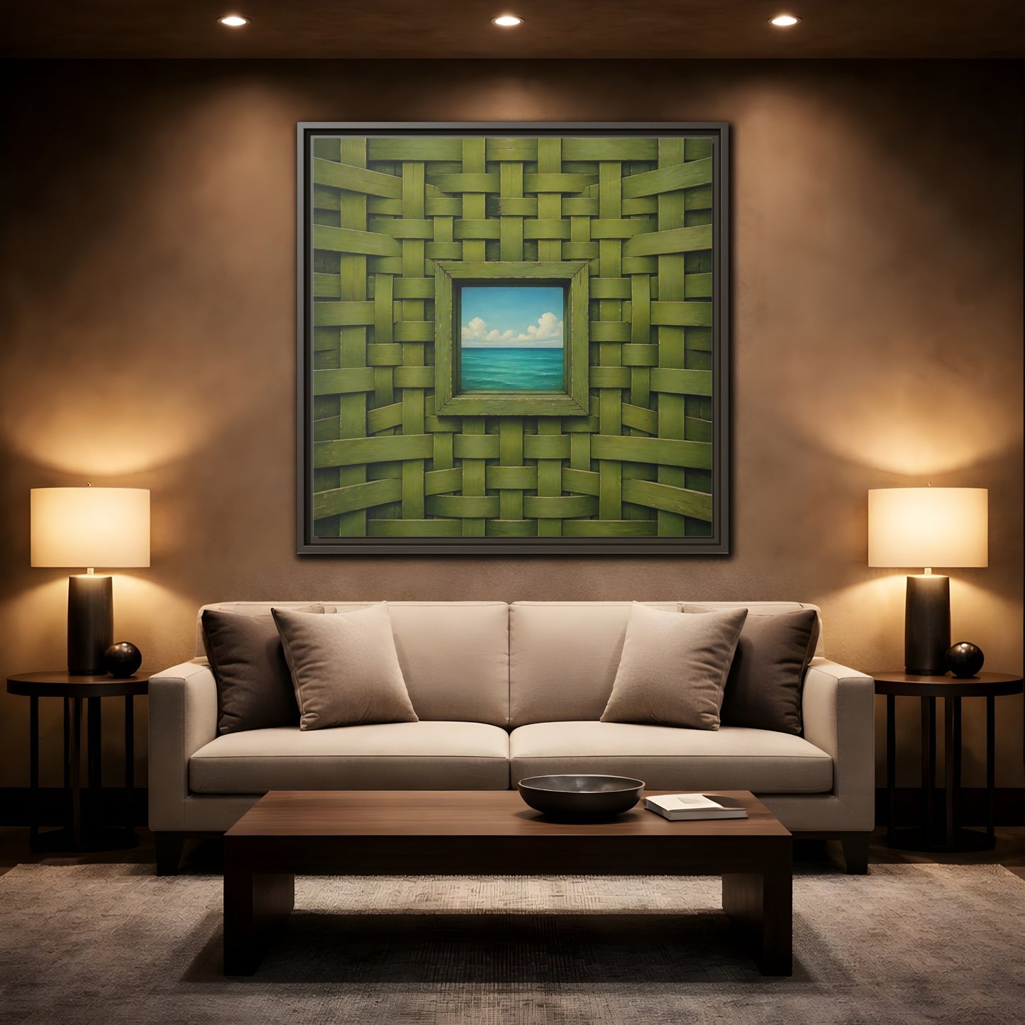 Mockup 2. Window To The Turquoise Sea shown as framed canvas print