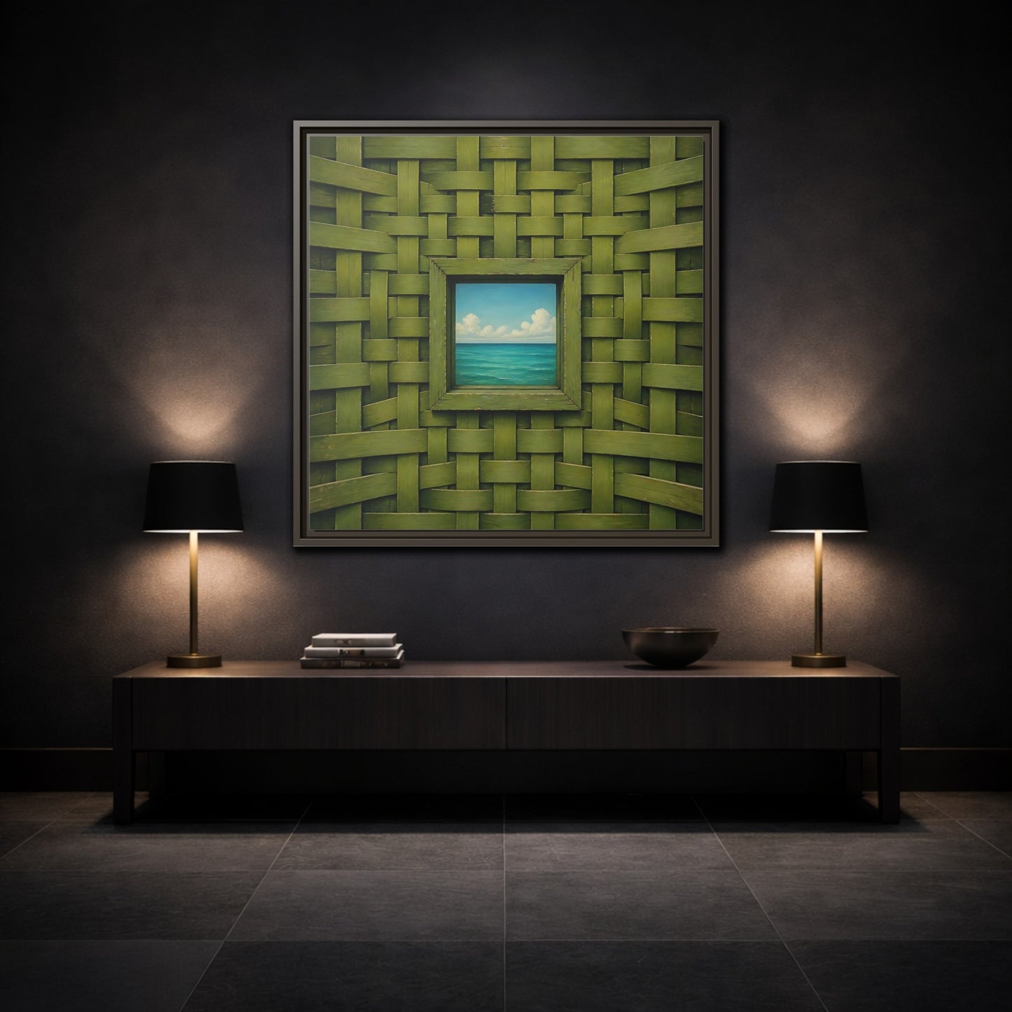 Mockup 3. Window To The Turquoise Sea shown as framed canvas print