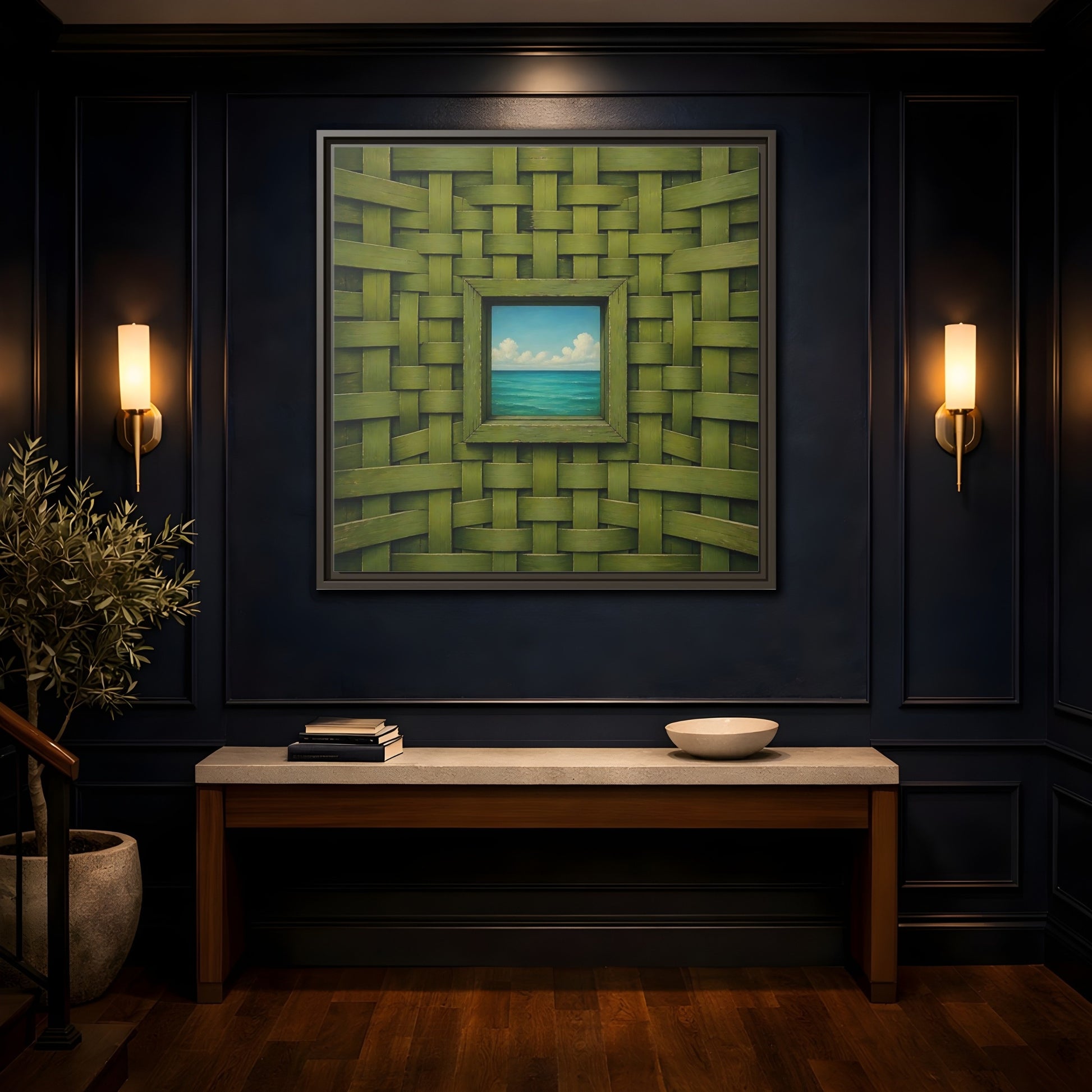 Mockup 4. Window To The Turquoise Sea shown as framed canvas print