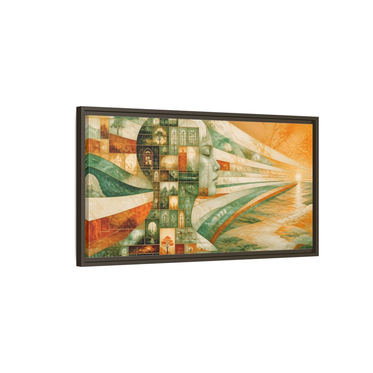 Main Mockup. Windowed Profile At Sunrise shown as framed canvas print