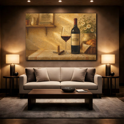 Mockup 2. Wine Bottle With Daisies shown as canvas print