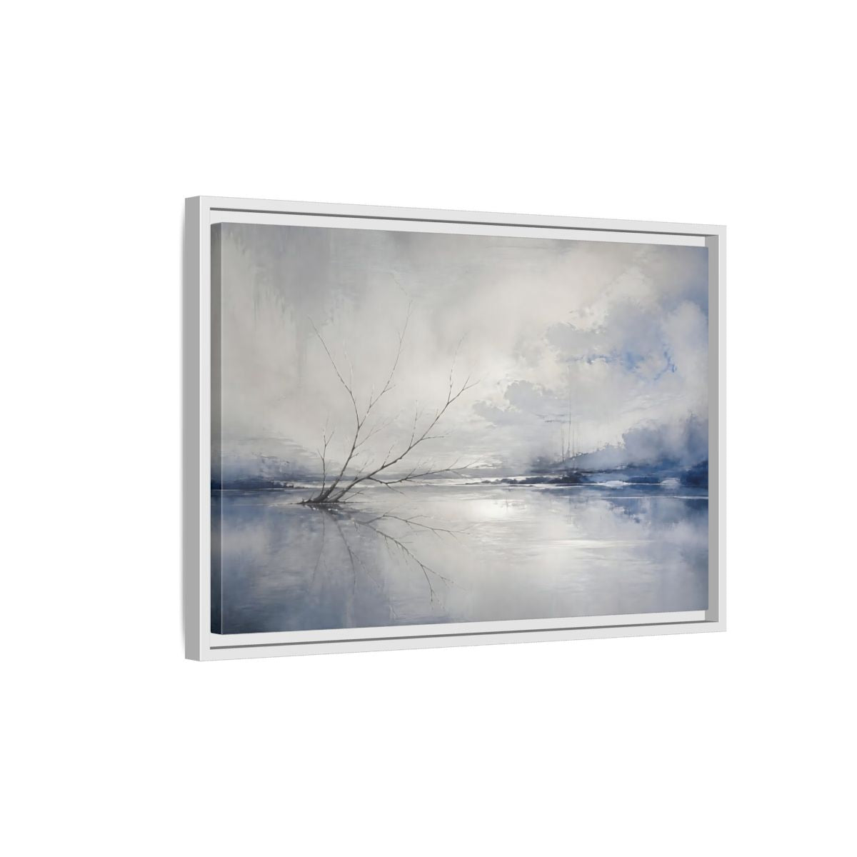 Side Mockup 1. Winter Branch Reflection shown as framed canvas print