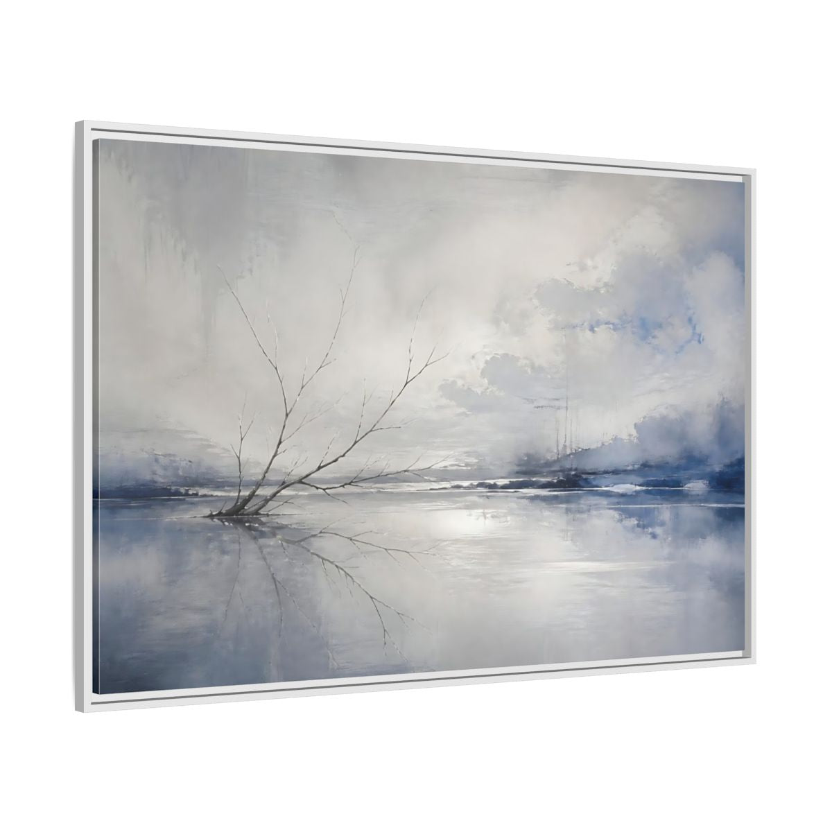 Side Mockup 7. Winter Branch Reflection shown as framed canvas print